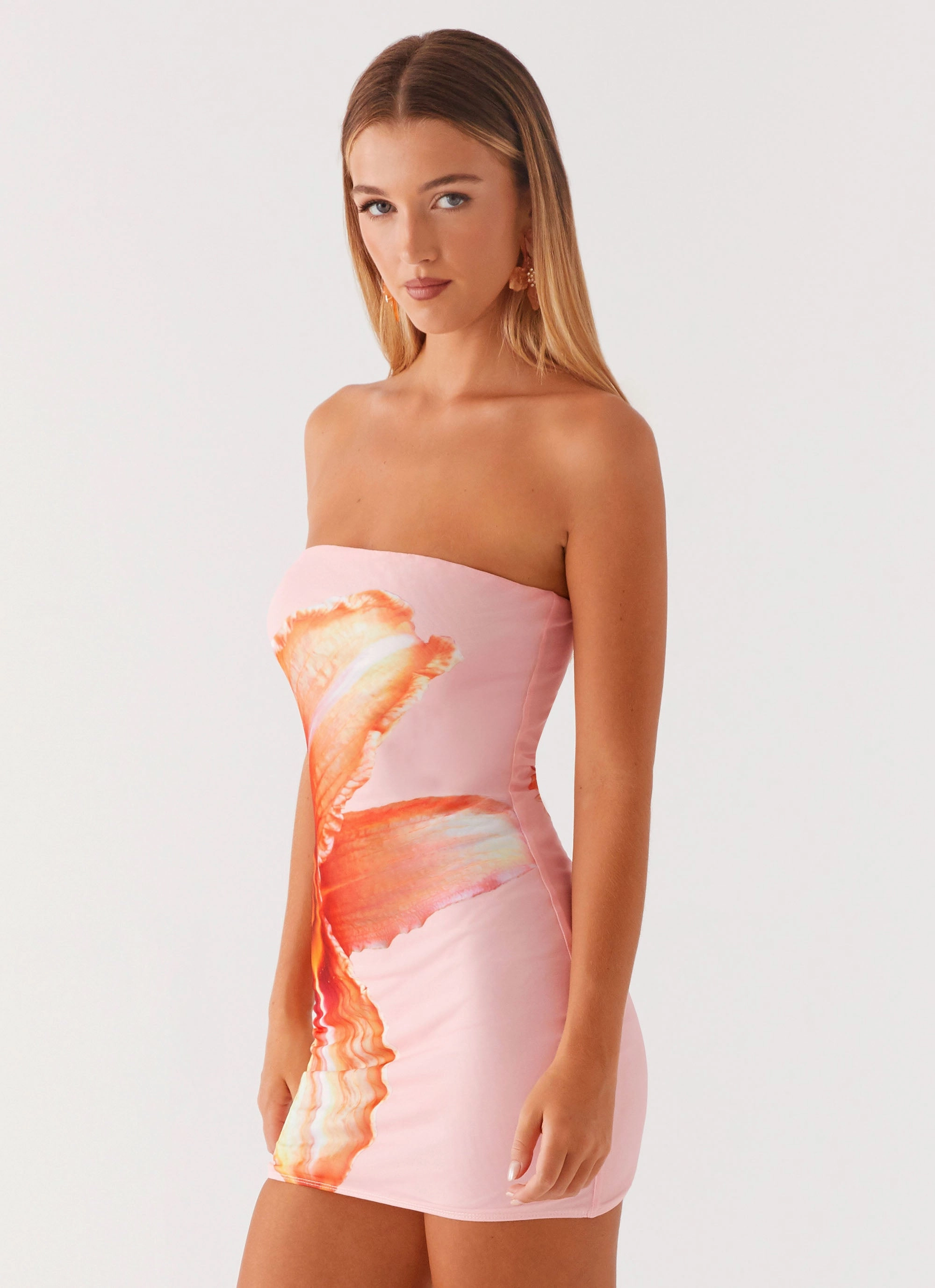 High Waist Travel Friendly Full Bloom Mini Dress - Pink
