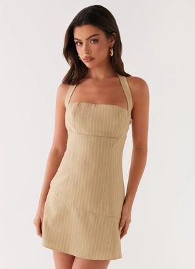Sleek Tone Texture Rich Erica Mini Dress - Beige Stripe