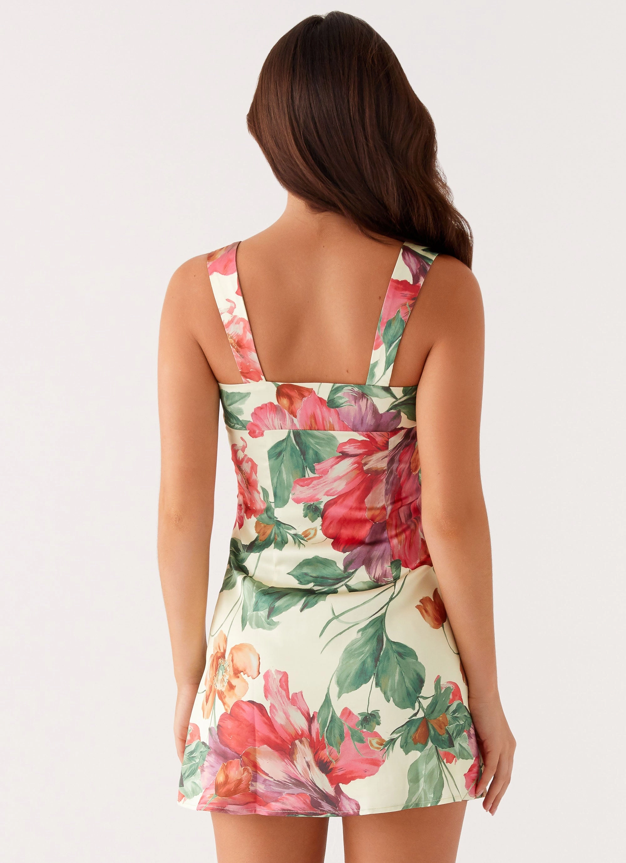 Weekend Edge Odette Satin Mini Dress - Yellow Floral