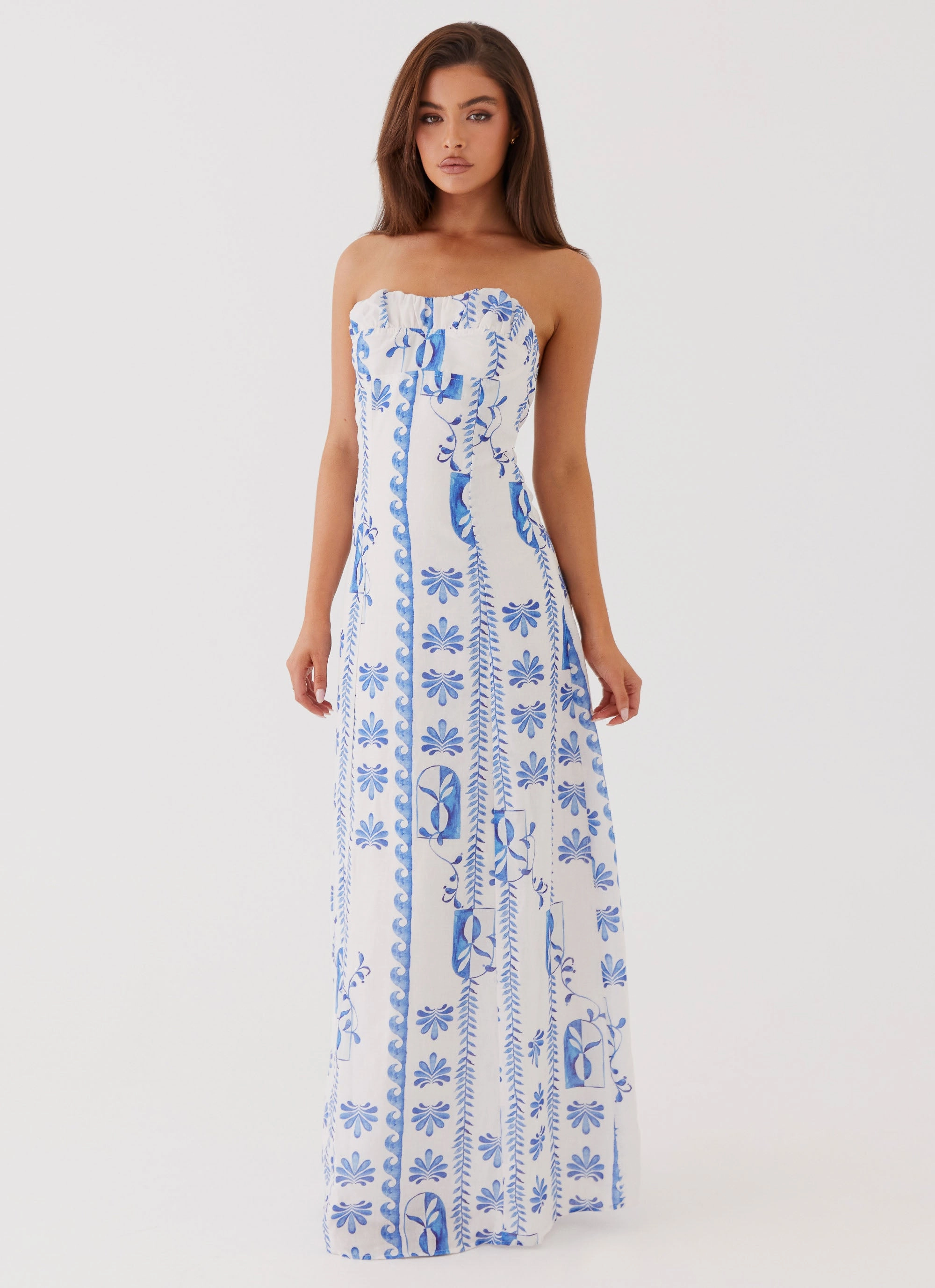 Soft fabric piece Tayla Linen Maxi Dress - Floral Wave