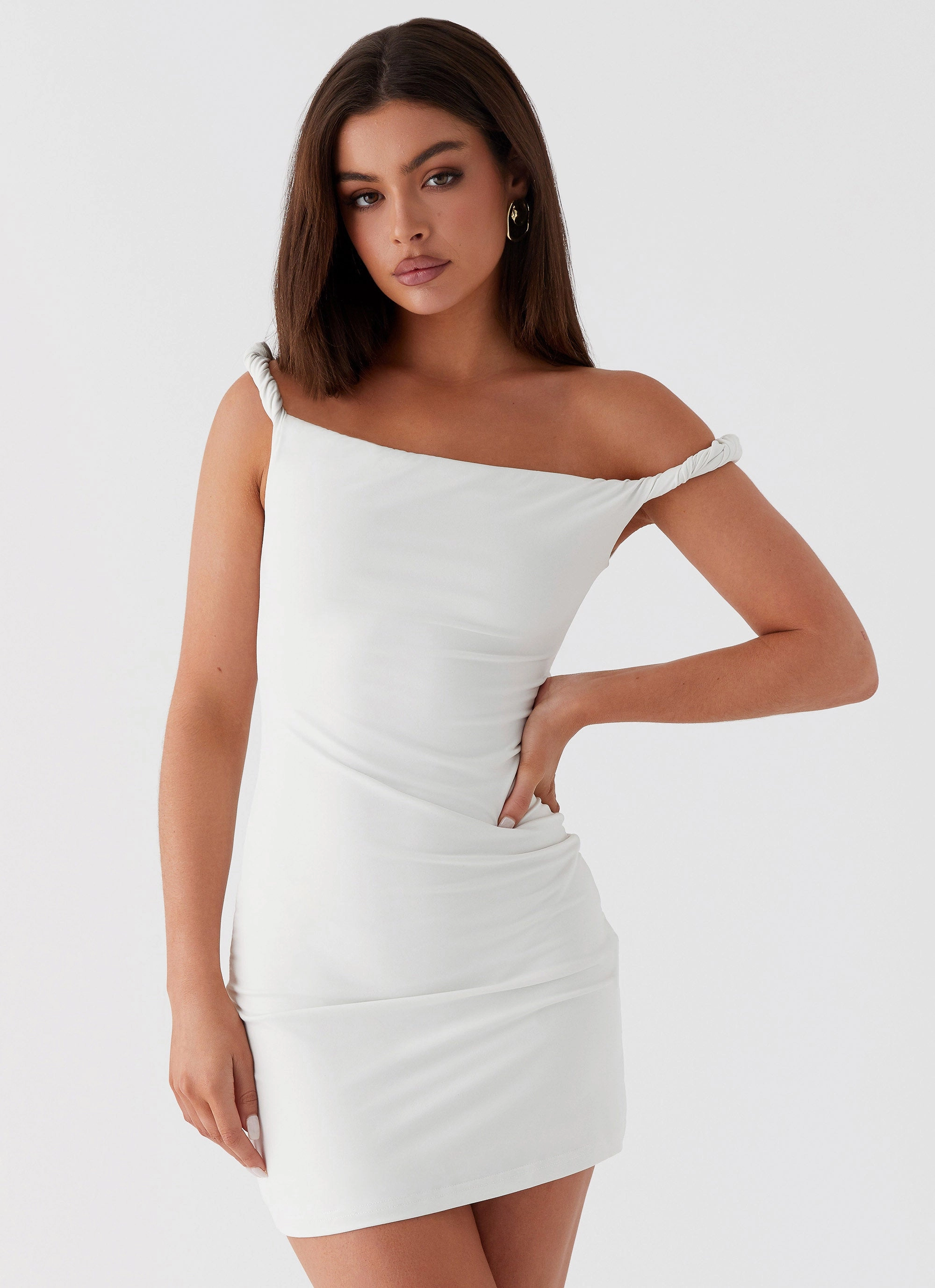 Arabella Twist Shoulder Mini Dress - Ivory Sophisticated Edge