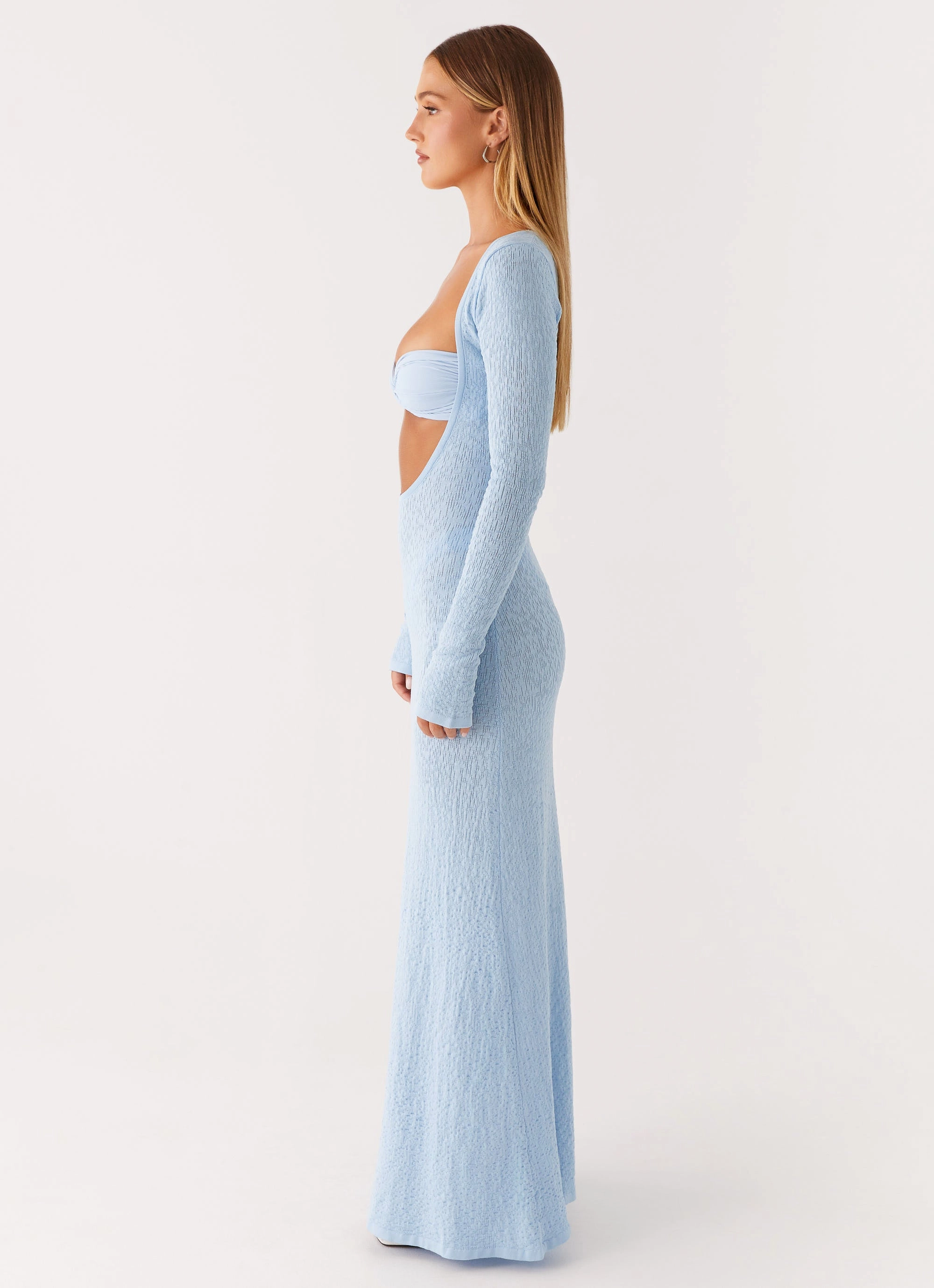 Carnation Long Sleeve Knit Maxi Dress - Blue Cozy Style