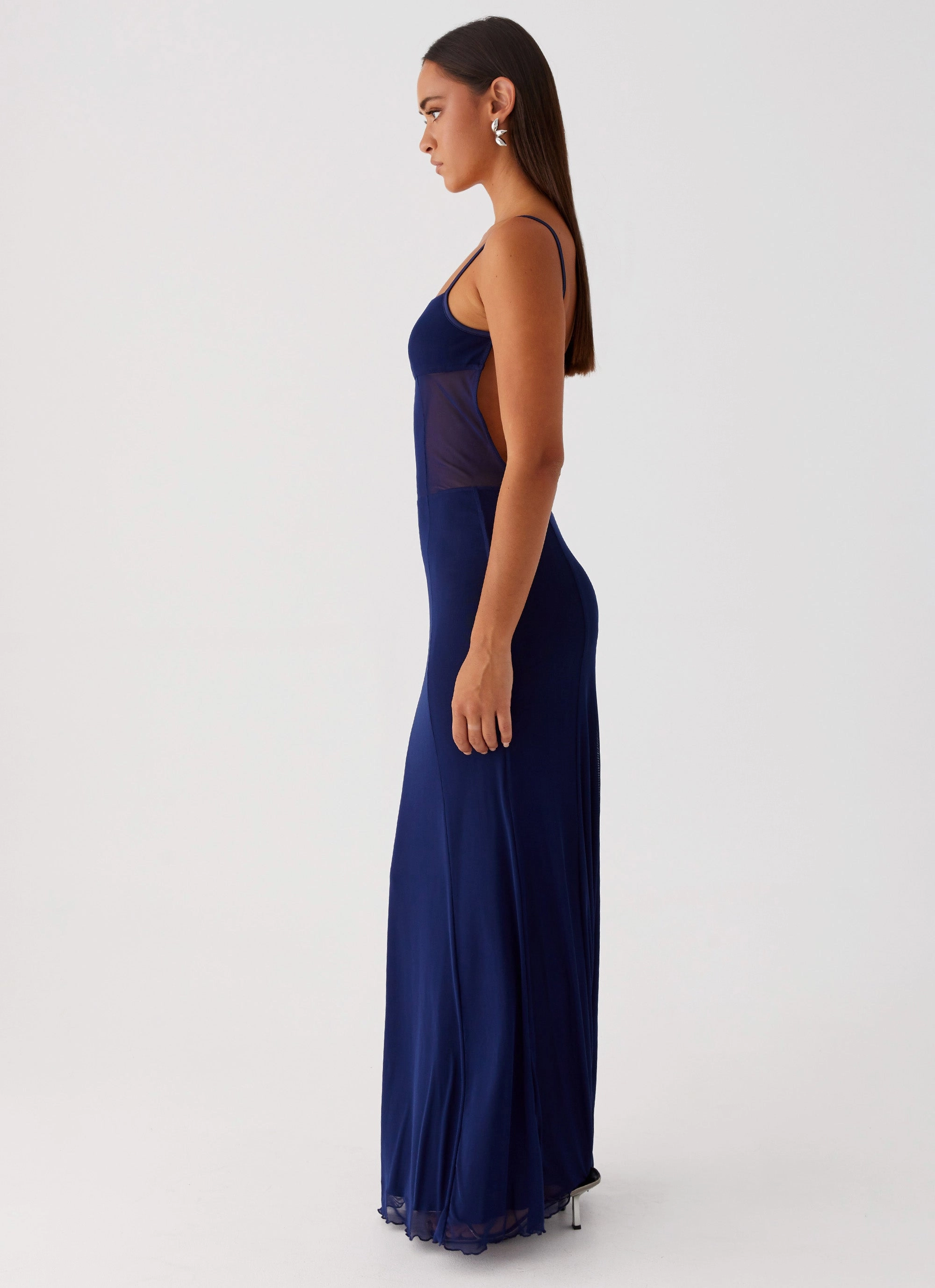 Miranda Maxi Dress - Navy Cap-Sleeve Cotton Skin