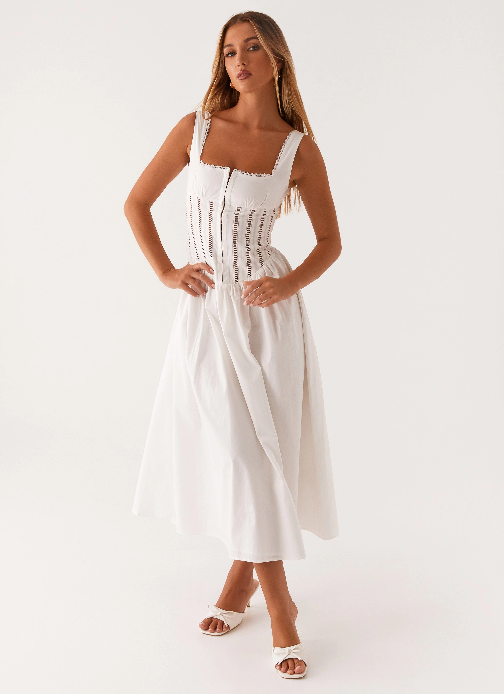 Lightweight Material Dinner Outfit Waiting On You Midi Dress - White