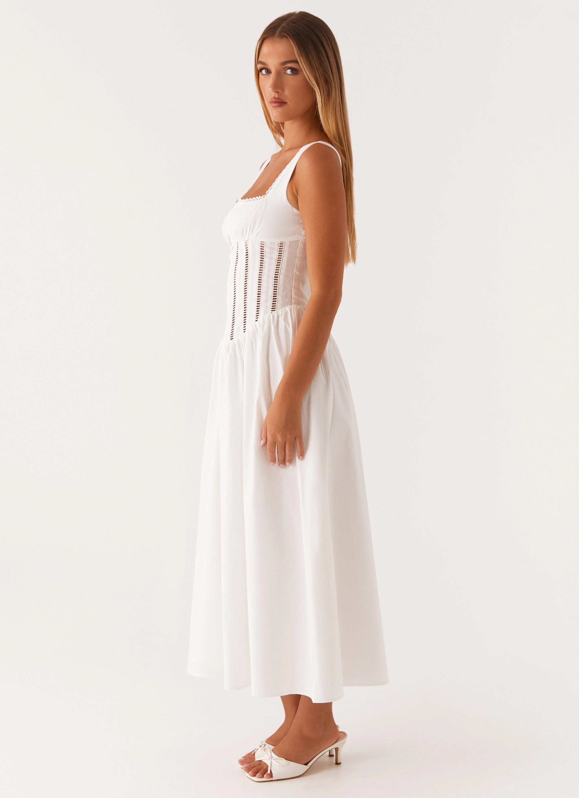 Waiting On You Midi Dress - White Flattering Look Fit Soft Fashion