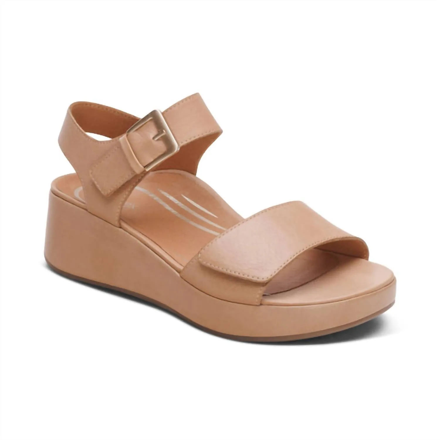 Women's Ariel Adjustable Quarter Strap Wedge In Sand Compression Molded Comfortable Sole