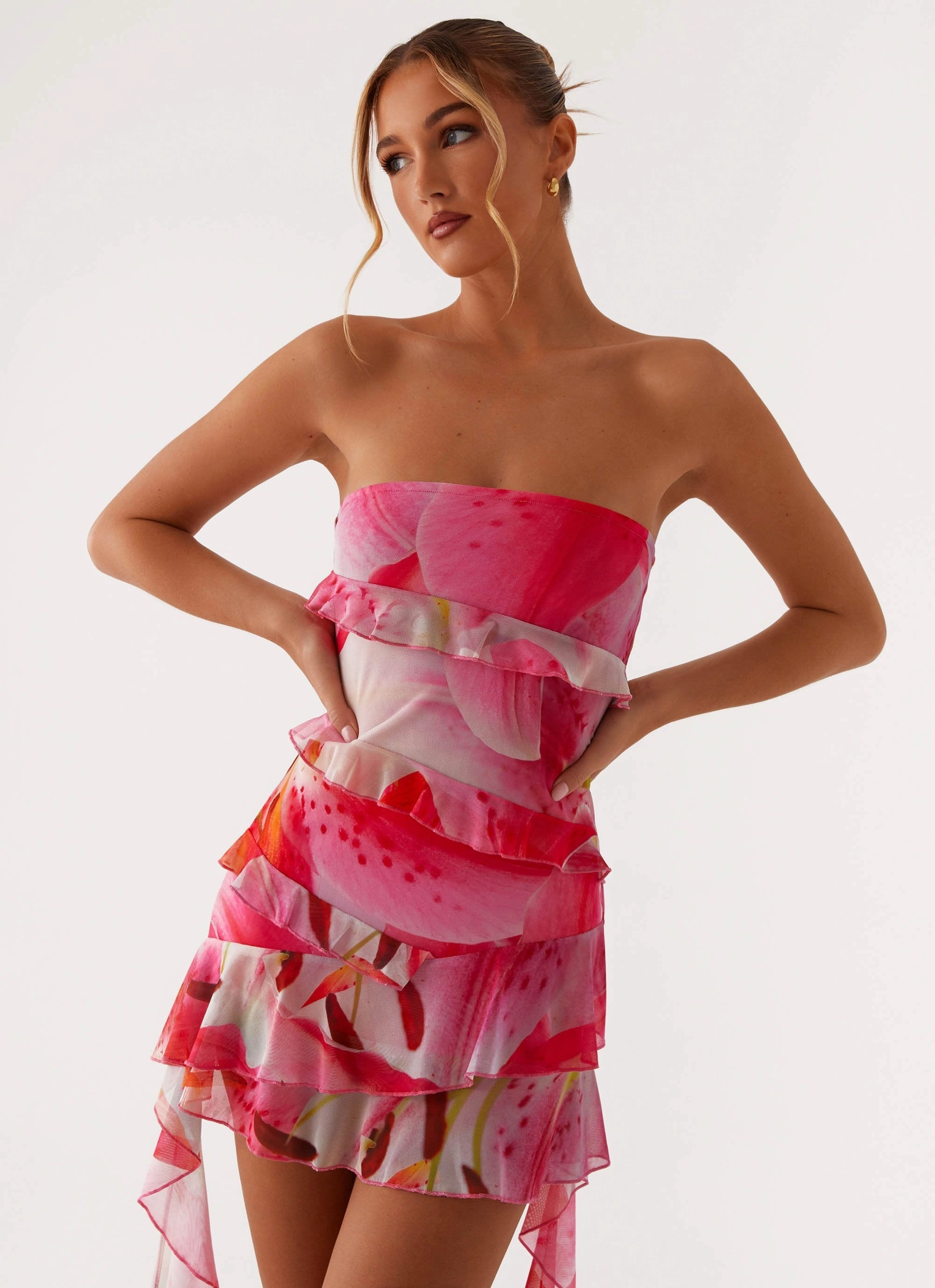 Macey Mini Dress - White Pink Lilly Lounge Outfit