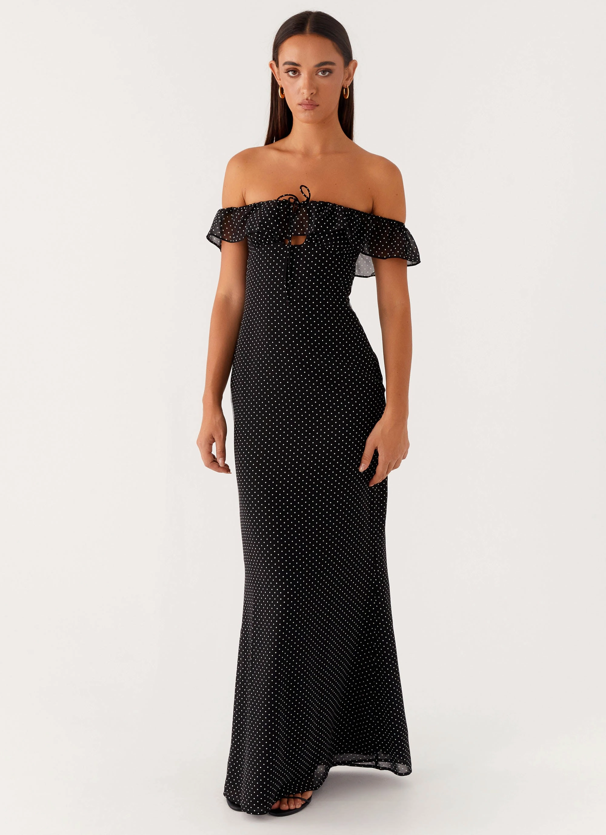 Scarlet Cherry Maxi Dress - Black Polka Dot Style Upgrade Fold-Over-Detail