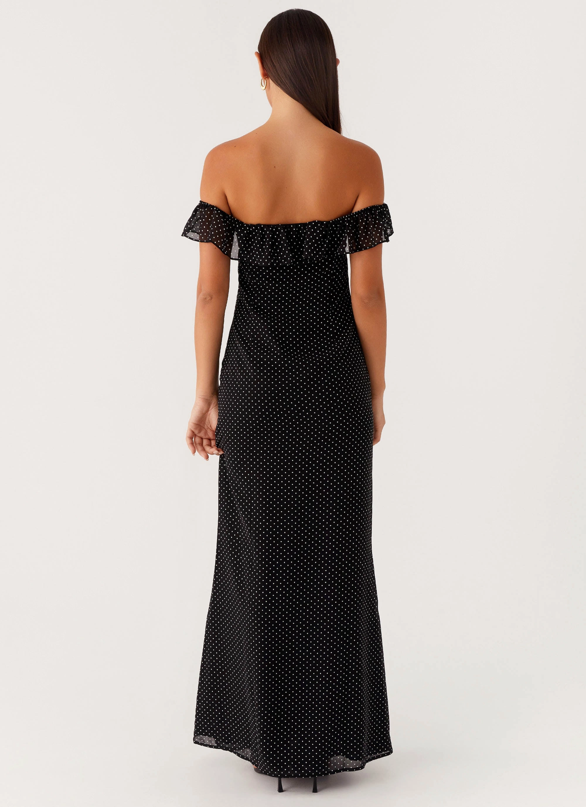 Scarlet Cherry Maxi Dress - Black Polka Dot Airy Fabric Minimal Curve