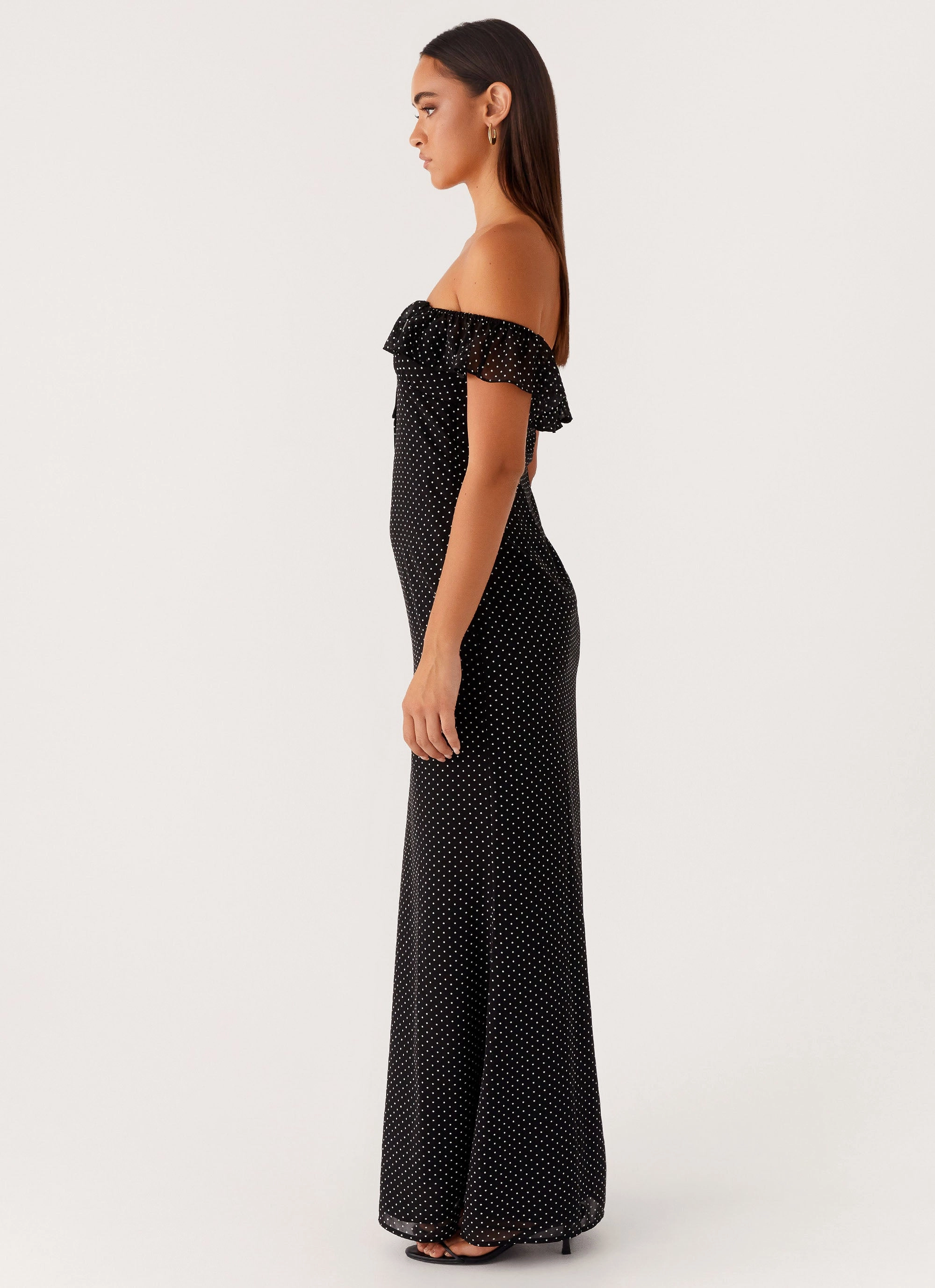 Subtle Look Scarlet Cherry Maxi Dress - Black Polka Dot
