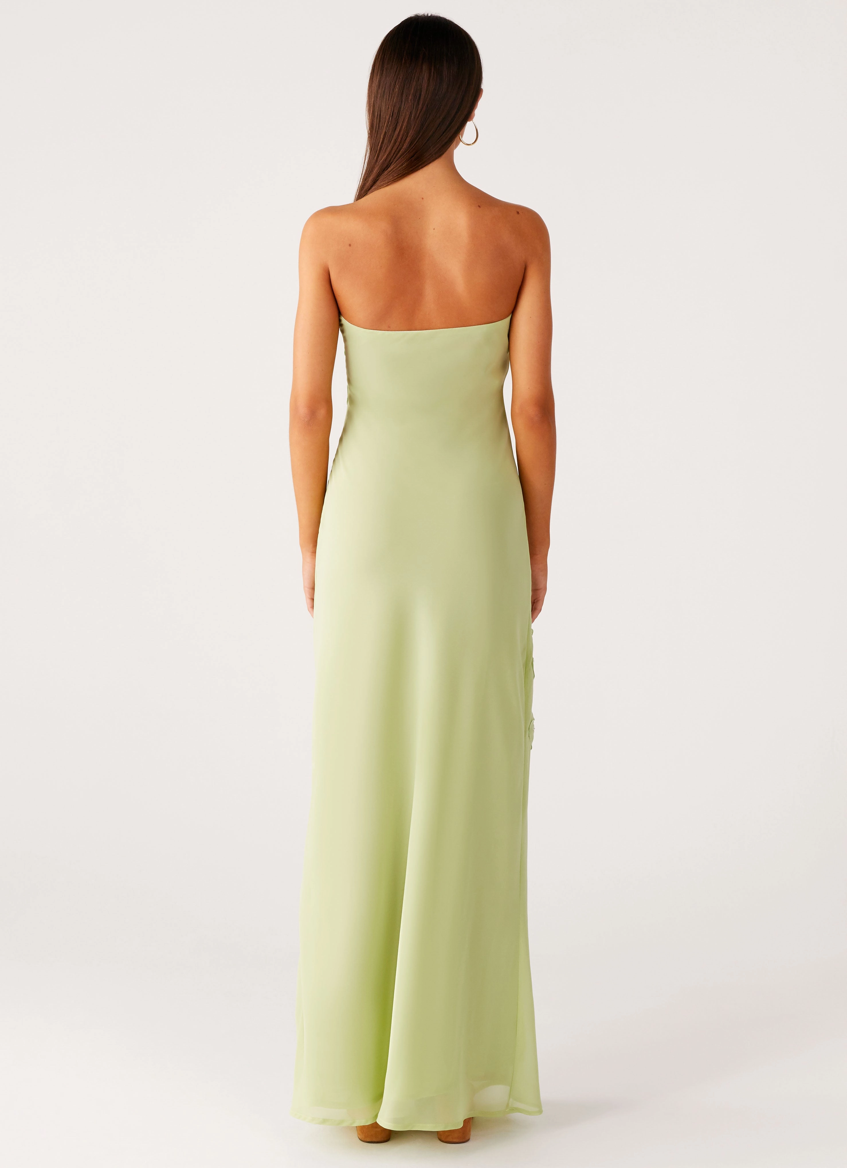 Sleek Volume Pure Motion Sassafras Beaded Flower Strapless Maxi Dress - Lime
