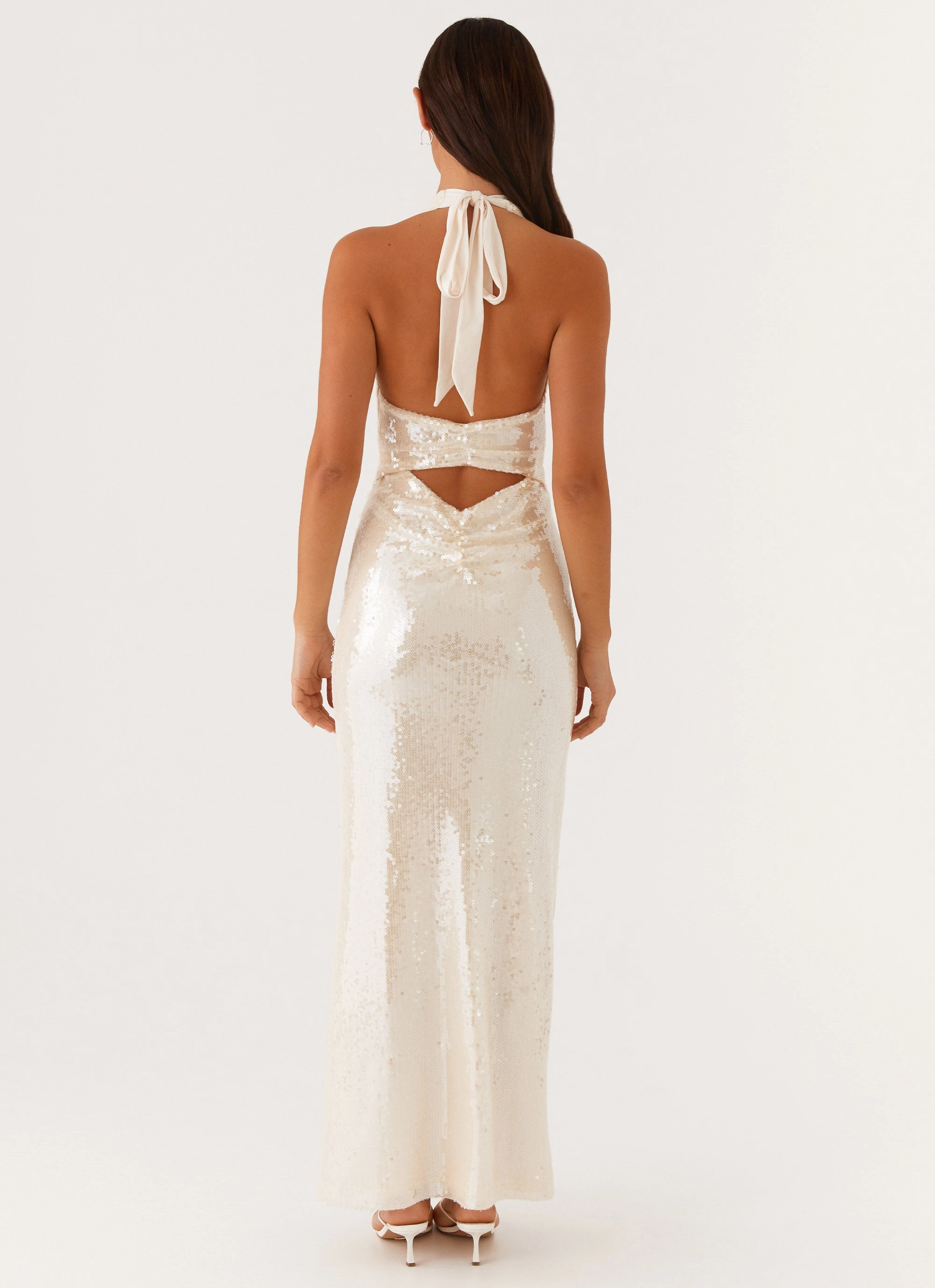 Elegant Charm Whisked Away Halterneck Maxi Dress - White