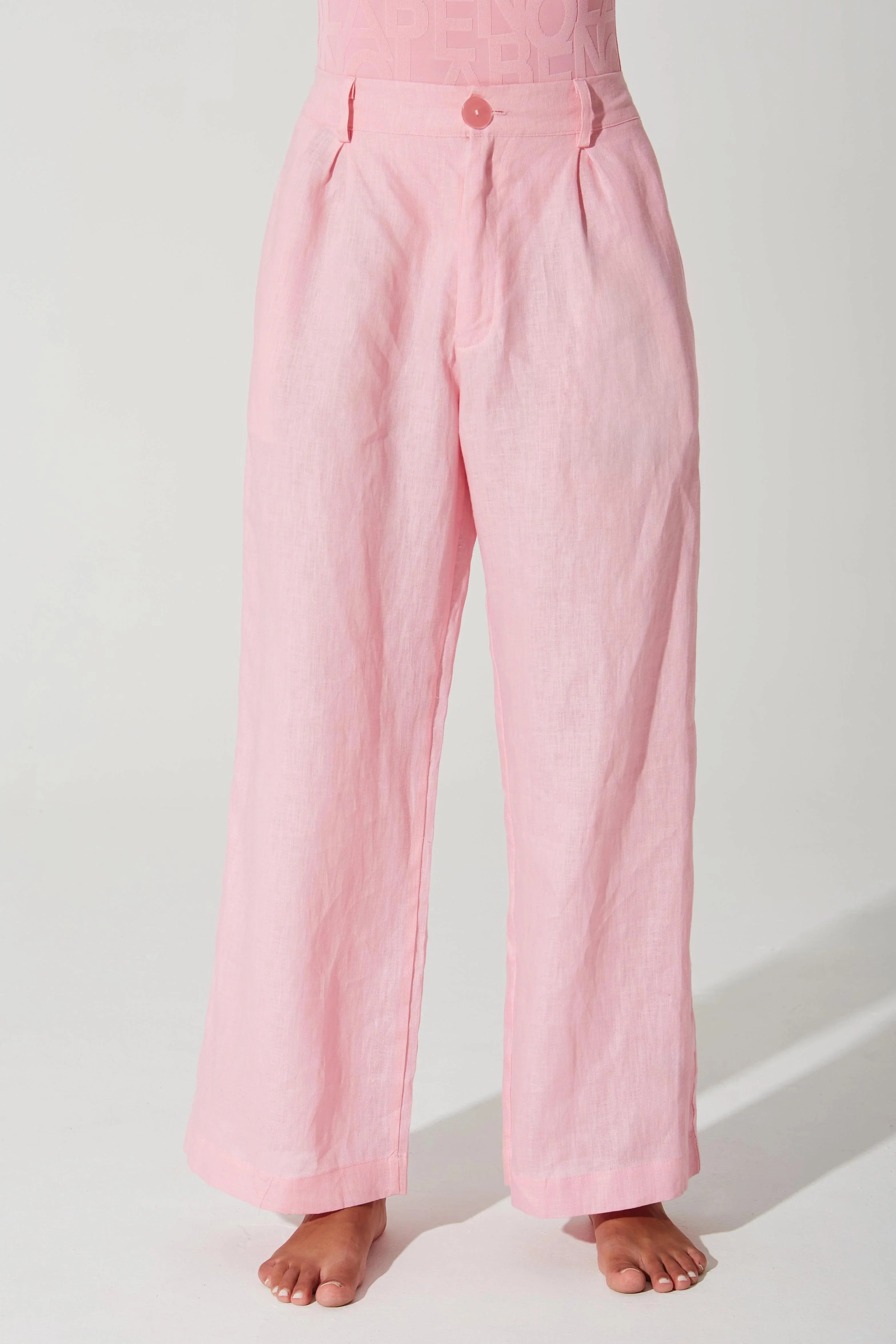 Belle Linen Pant - Powder Pink Wrinkle Resistant Summer Wear All Day Comfort