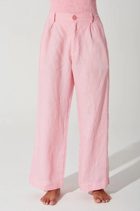 Belle Linen Pant - Powder Pink Wrinkle Resistant Summer Wear All Day Comfort