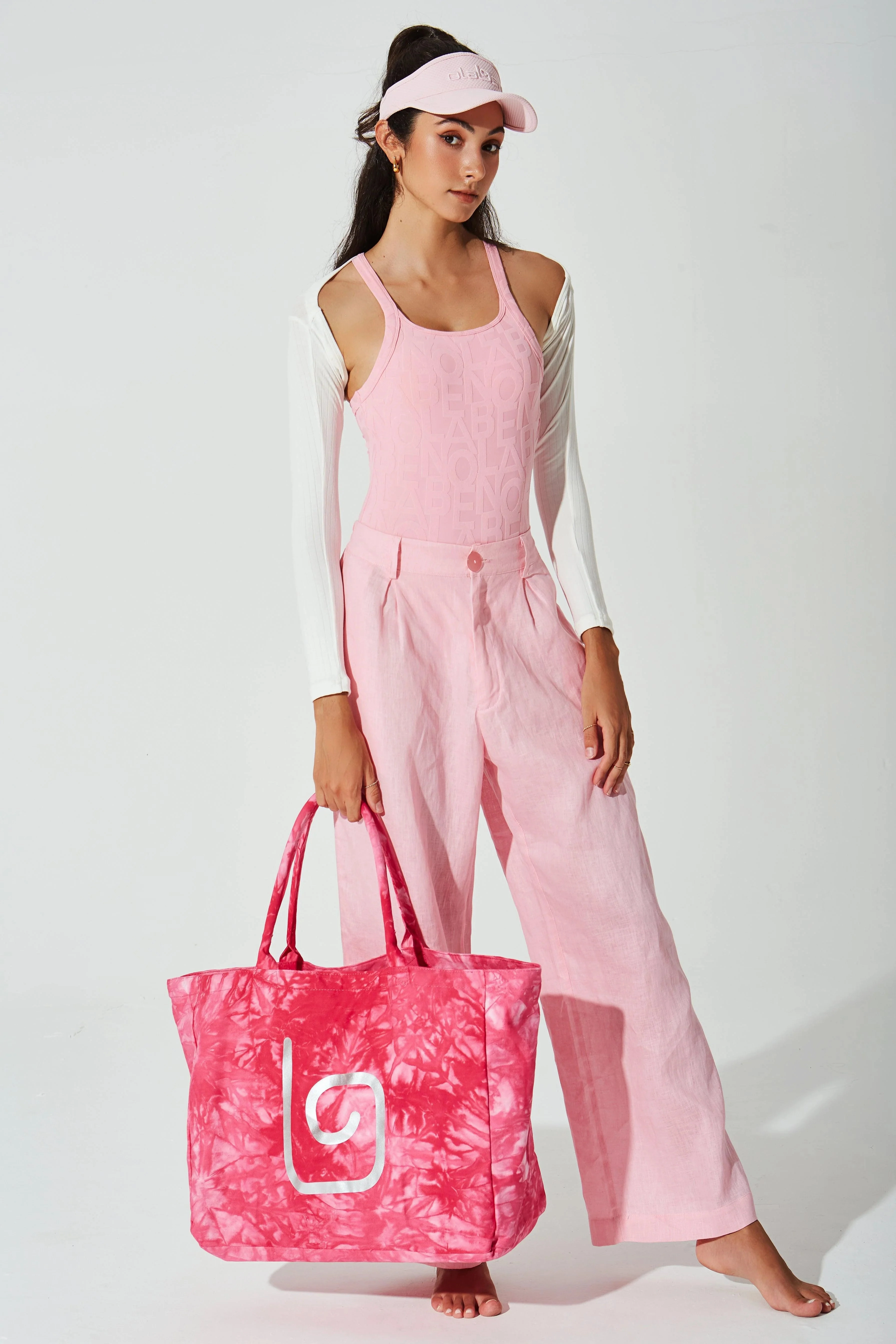 Belle Linen Pant - Powder Pink Dance Studio Mesh Panel