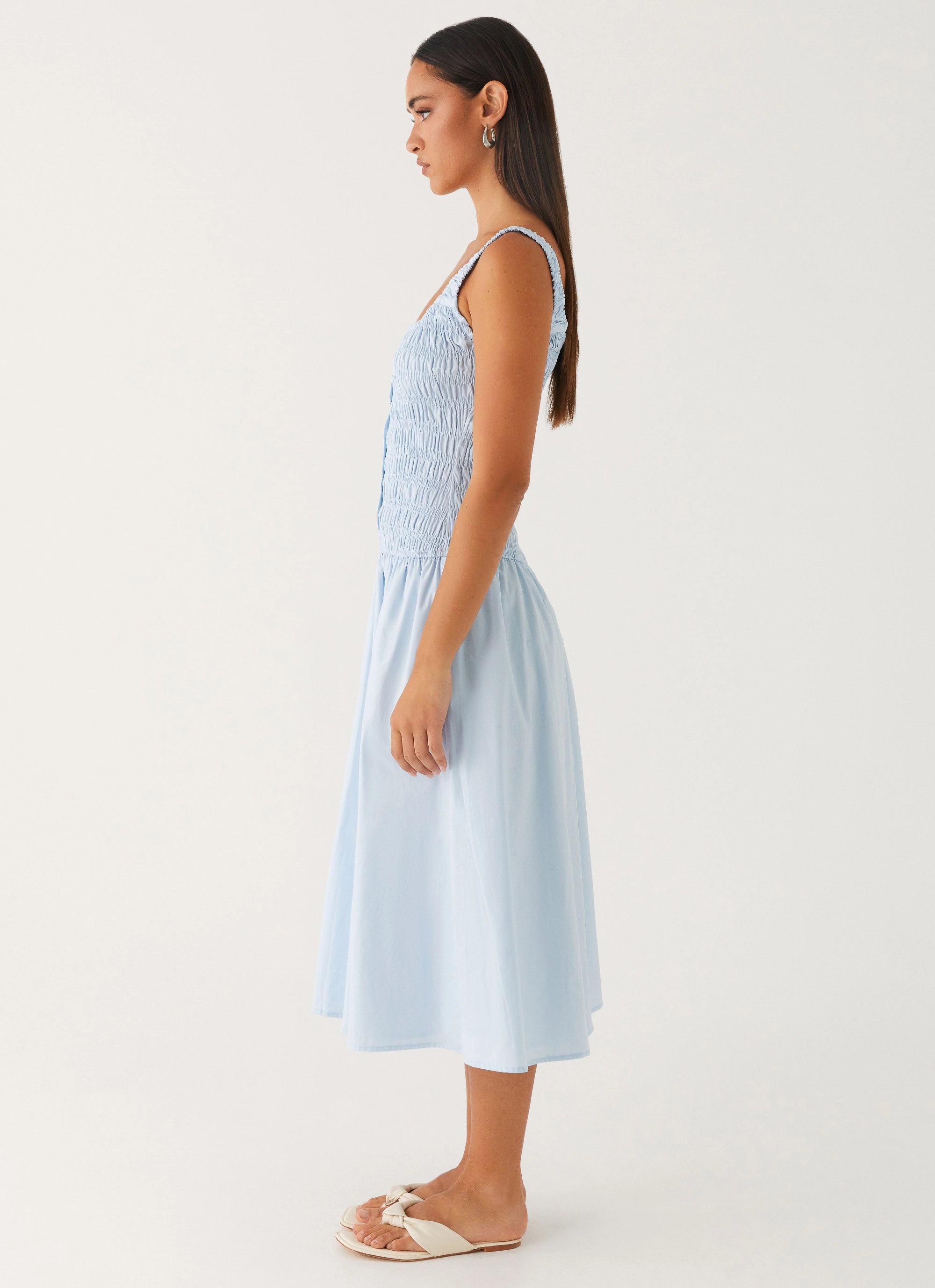 Wildflower Midi Dress - Blue Sleek Draping Comfy Design