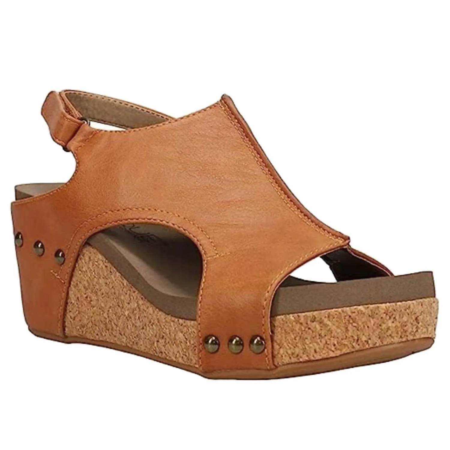 Women Carley Smooth Wedge Sandals In Cognac Low Profile Footbed