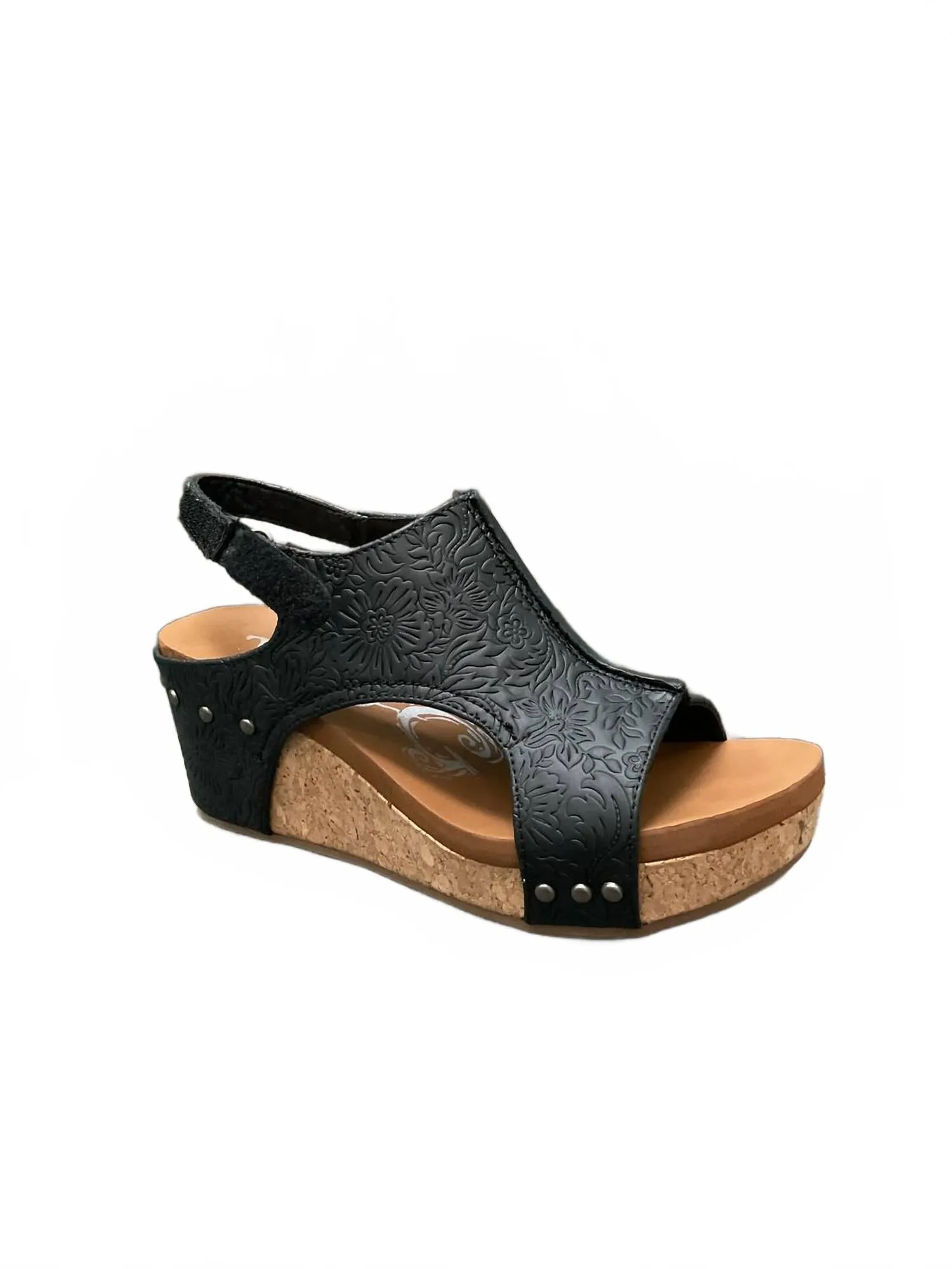 Shock Absorption Technology Women Liberty Tooled Wedge Sandal In Black