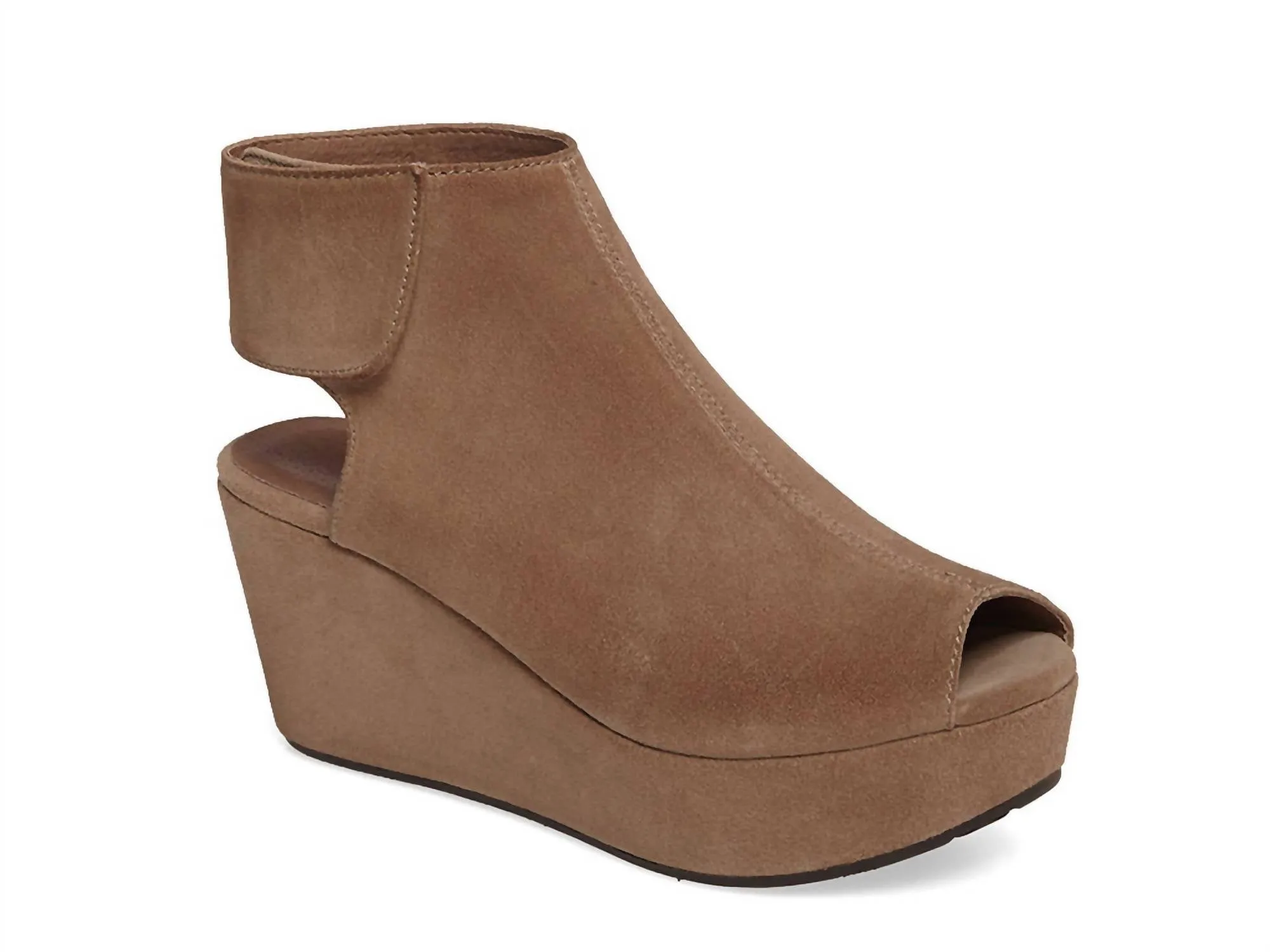 Flat Comfort Light Touch Women Peep Toe Wedge In Taupe Suede