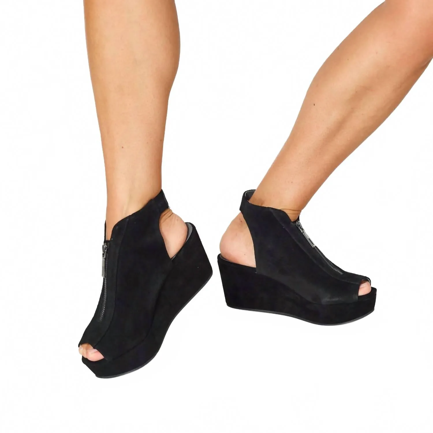 Open Toe Women Wanessa Wedge In Black Suede