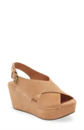 Foot Freedom Stretchable Straps Women Wim Platform Wedge Sandal In Tan Suede