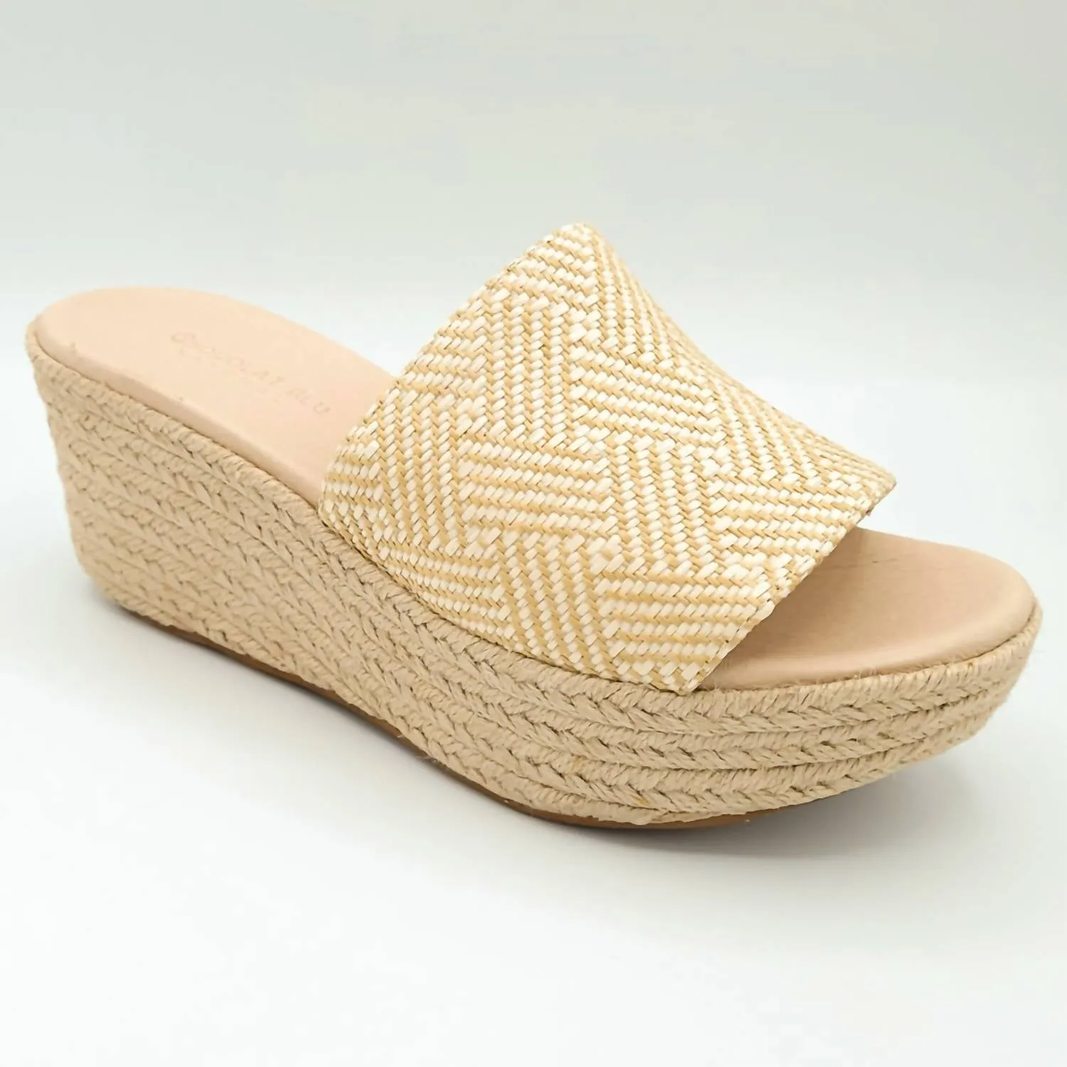 Strap Locking Mechanism Comfort Cushion Women Yvon Platform Wedge Sandal In Natural Raffia