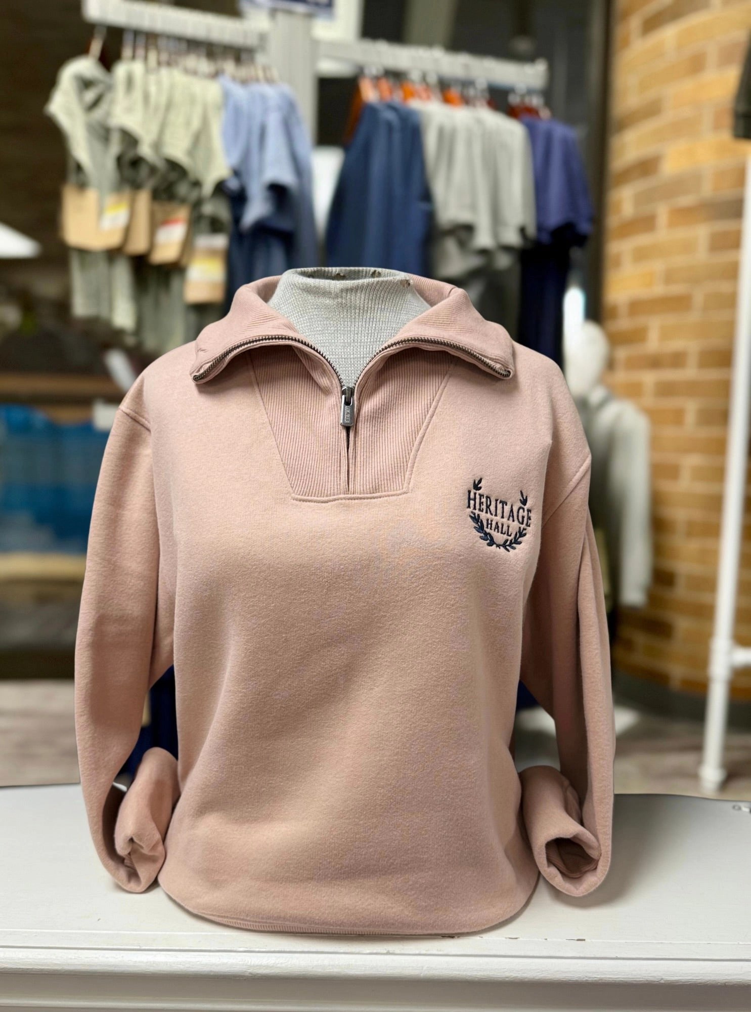 Daily Use Women's 1/4 zip Sweatshirt, Rose, Her. Hall leaves