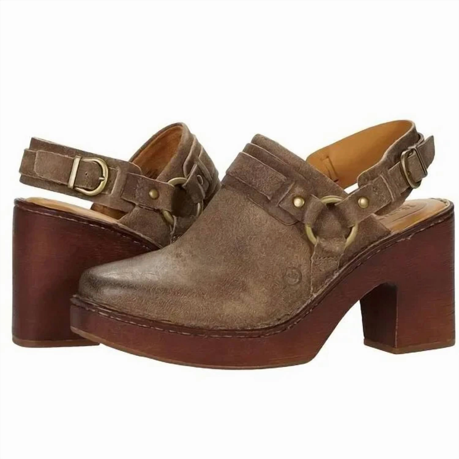 Women's Hudson Leather Slingback Clogs In Taupe Distressed Br00249 Walking Travel Essential