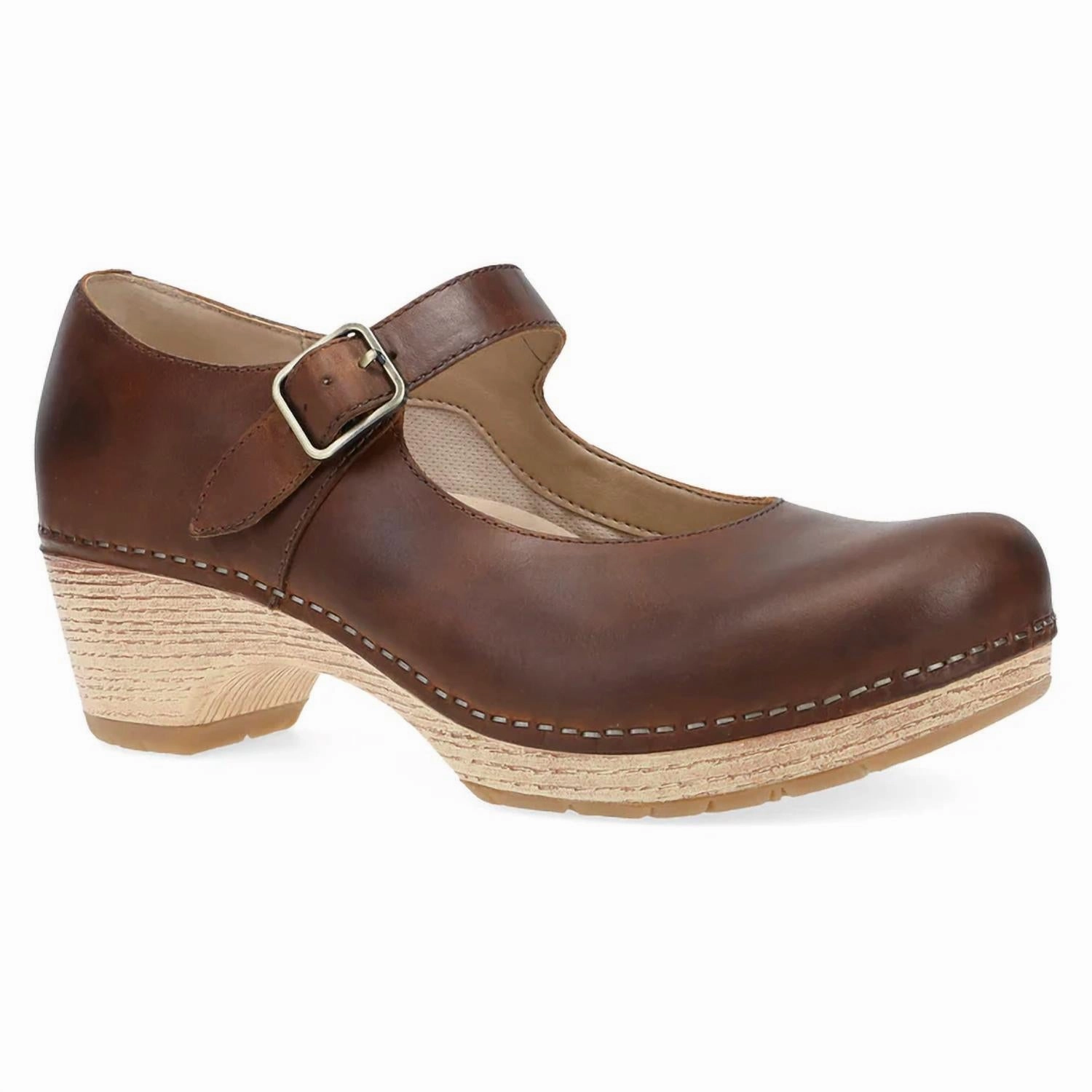 Women's Lilah Clog In Tan Oiled Pull Up Mary Jane Slip Off Canvas Material