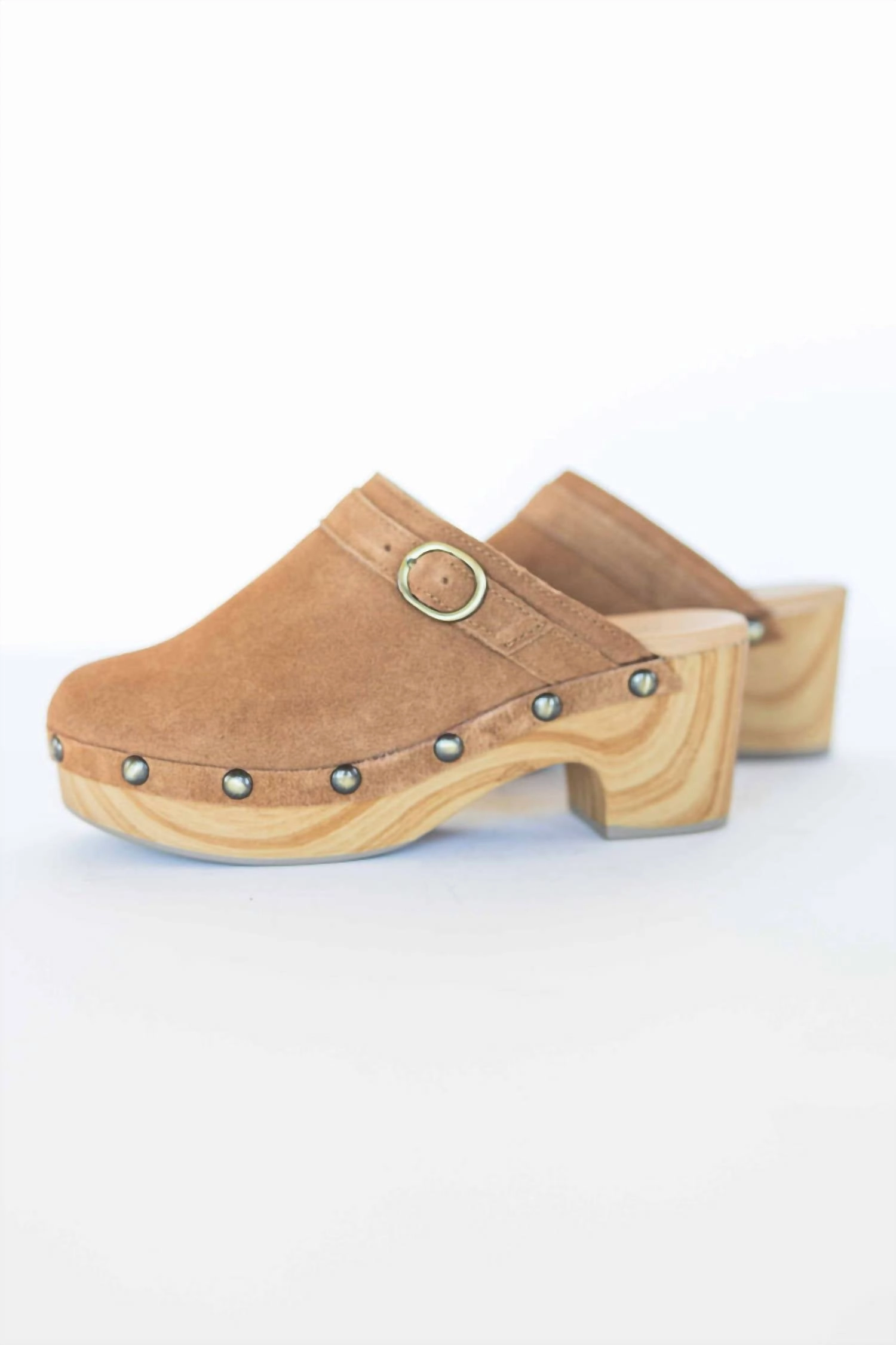 Women's Suede Clogs In Brown Tie Up Design Comfortable Durability