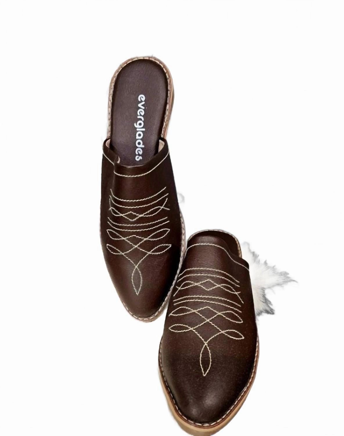 Women's Western Embroidered Slide Mules In Brown Slip Resistant Technology Comfort Enhancement