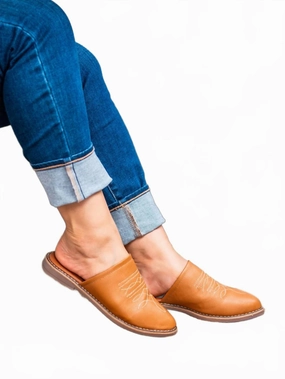 Women's Western Embroidered Slide Mules In Tan Anti blister Smart Design
