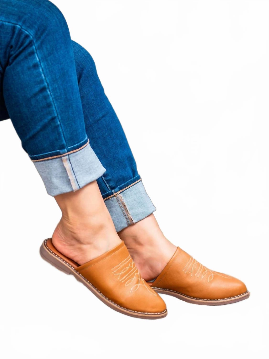 Women's Western Embroidered Slide Mules In Tan Cozy Fit Stylish Look