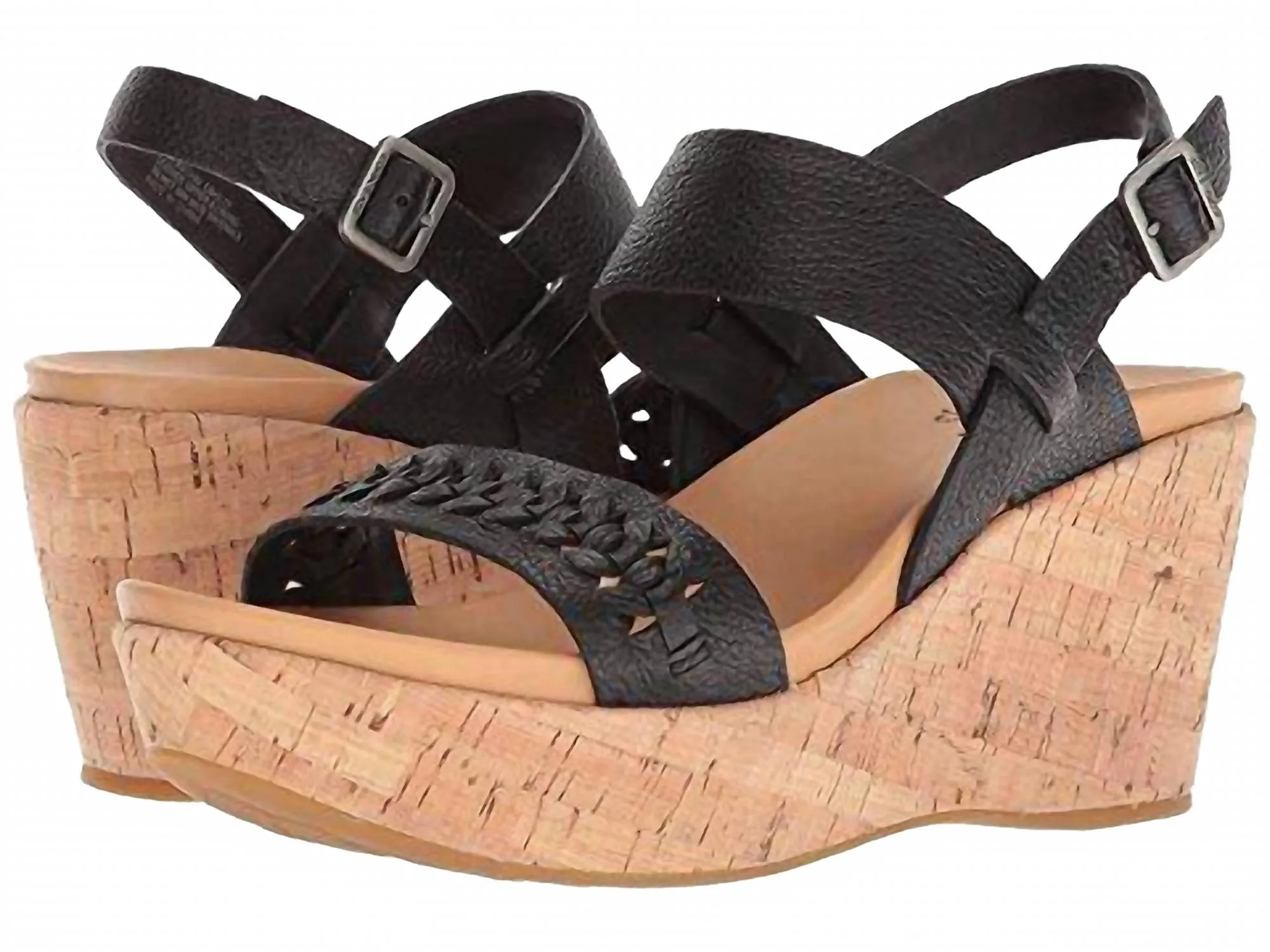 Travel Days Bright Pop Women's Austin Braid Full Grain Wedge Sandal In Black