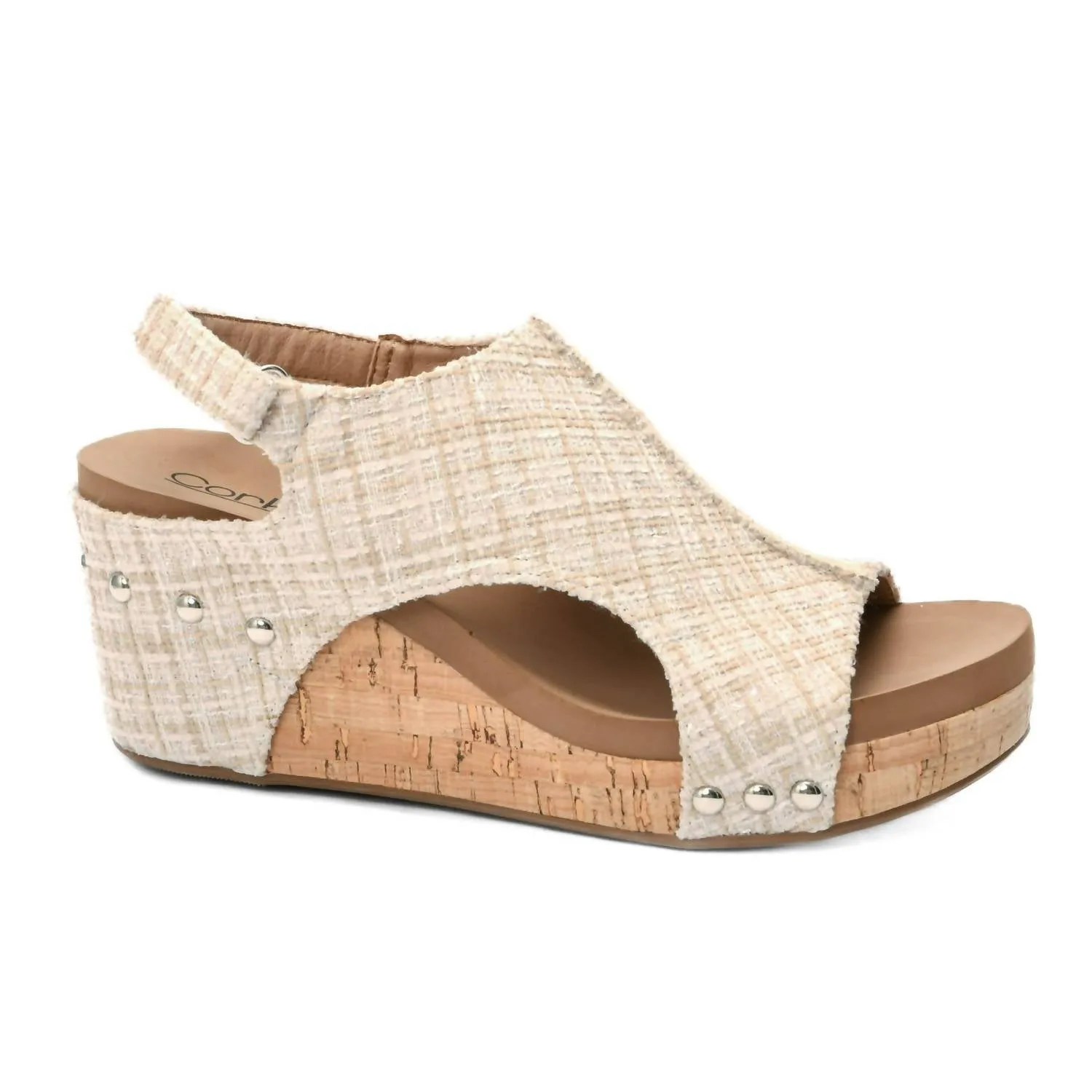 Women's Carley Wedge Sandal In Sand Tweed Moisture Wicking Inner Layer