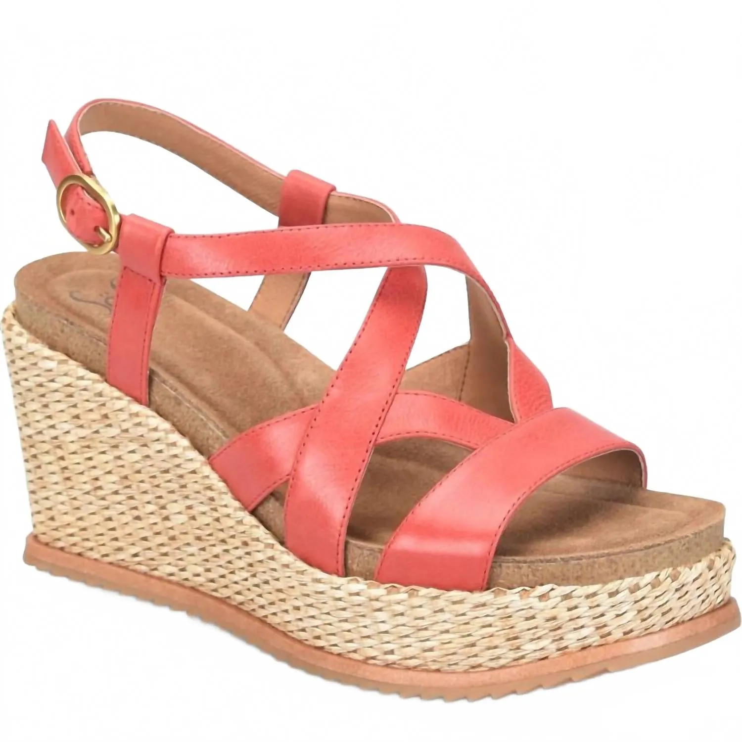 Cozy Choice Women's Devyn Wedge Sandal In Red Coral