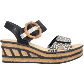 Women's Faux Leather Wedge Sandals In Ginger/schwarz/lightgold Anti Fatigue Technology Slip Resistant Sole