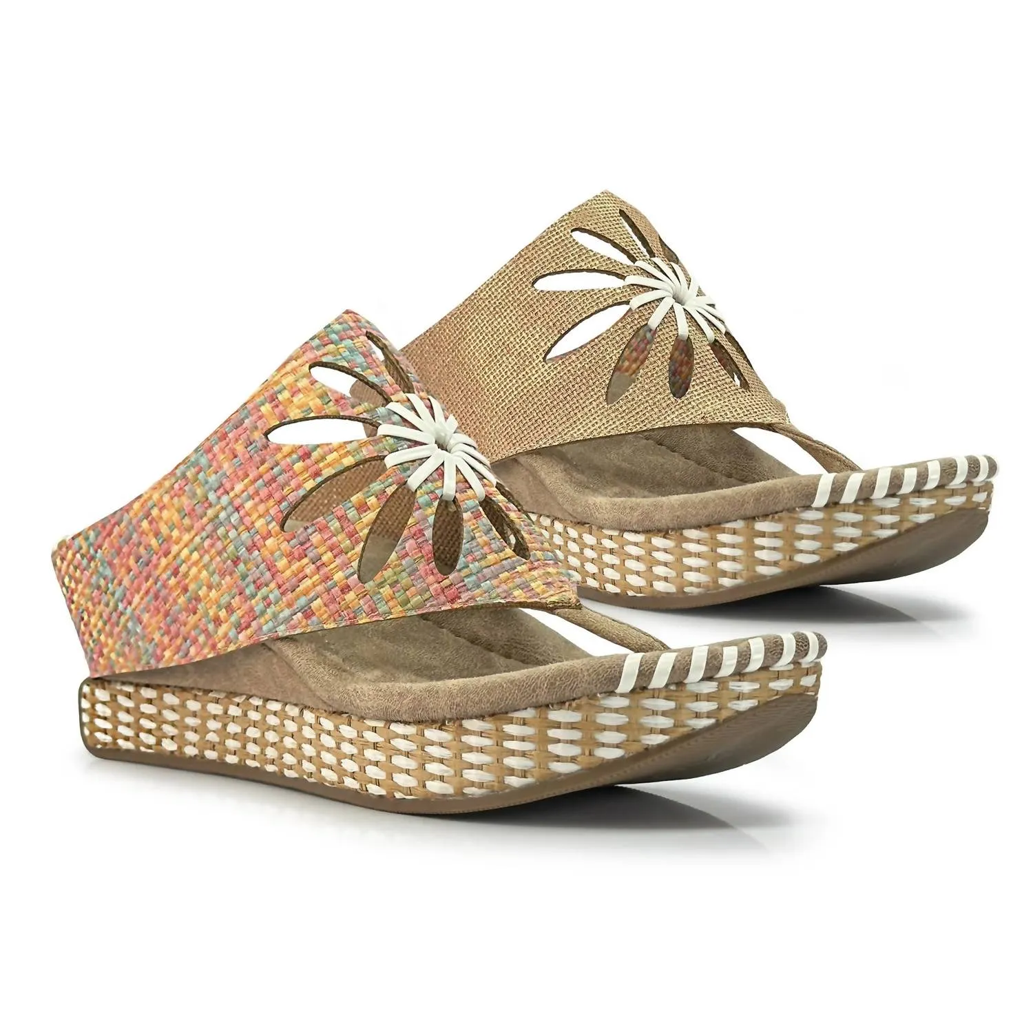 Garden Walk Women's Flora Mid Wedge Reversible Sandal In Pink Multicolor/tan
