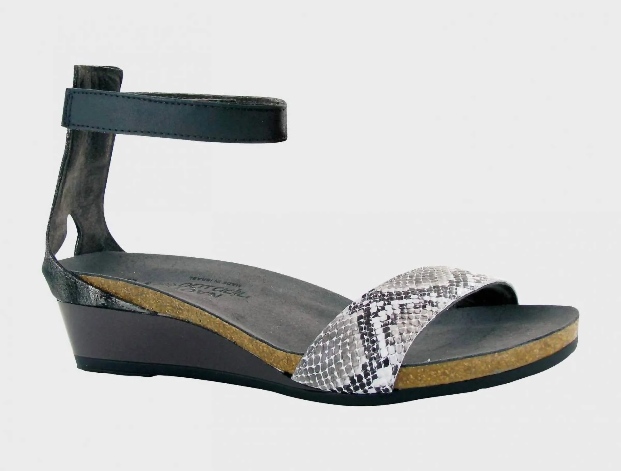 Comfortable Beach Shoes Women's Pixie Cobra Leather Onyx Leather Wedge In Grey