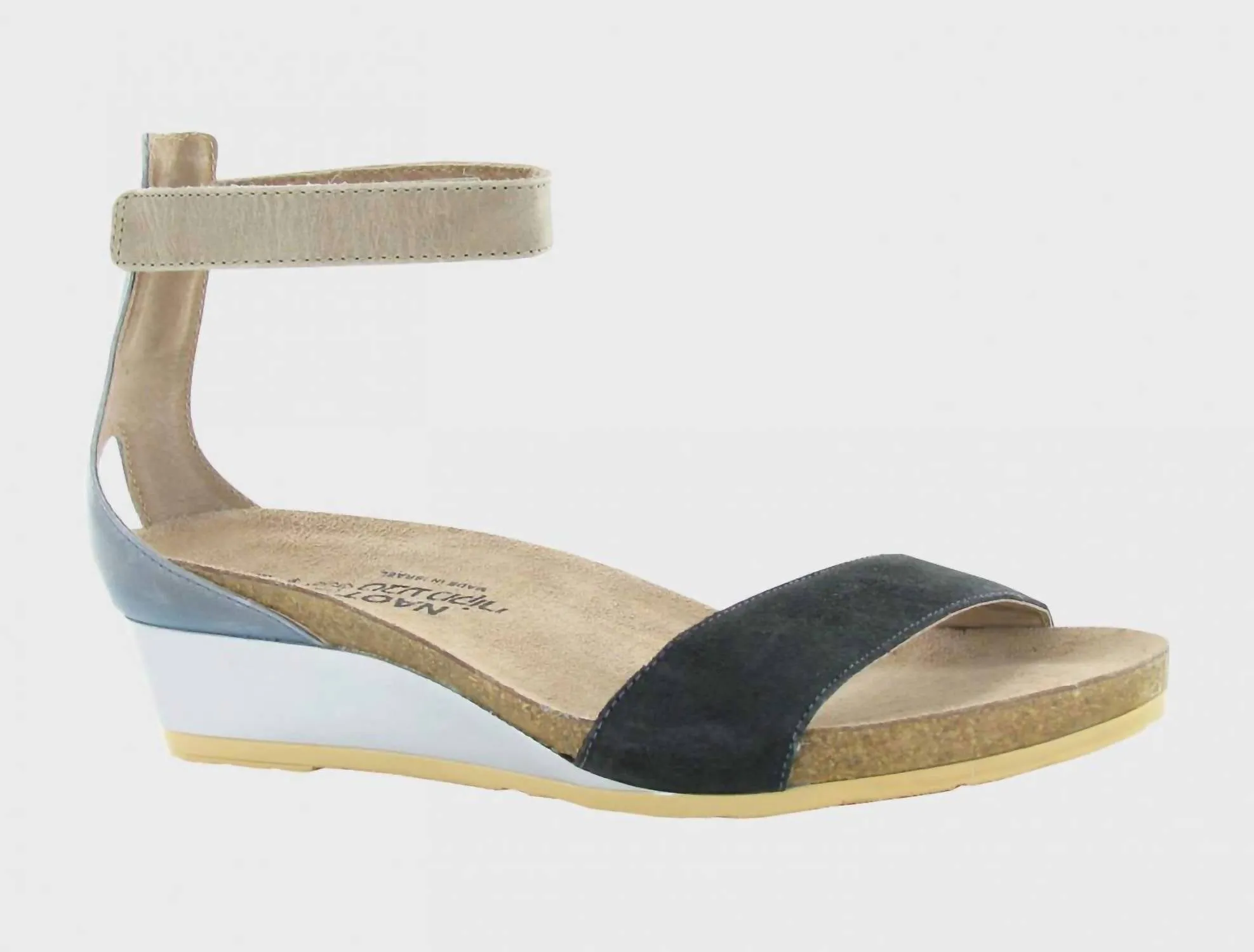 Flexible Walking Toe Post Women's Pixie Wedge Sandal In Black/suede/slate/khaki