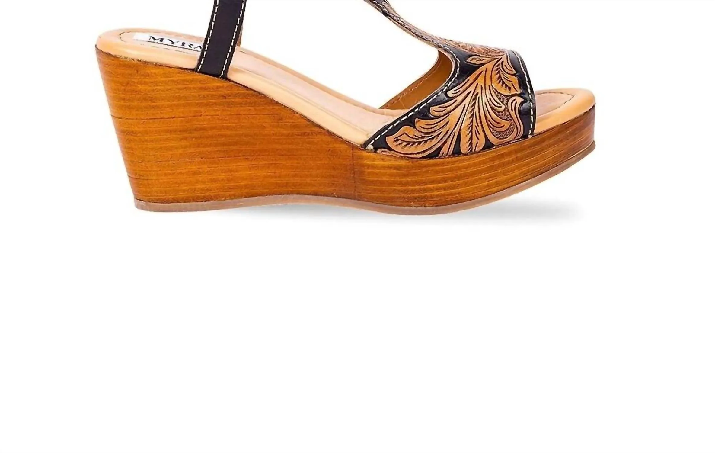 Light Straps Universal Strap Lock Mechanism Women's Talitha Hand Tooled Wedge Sandal In Brown/black
