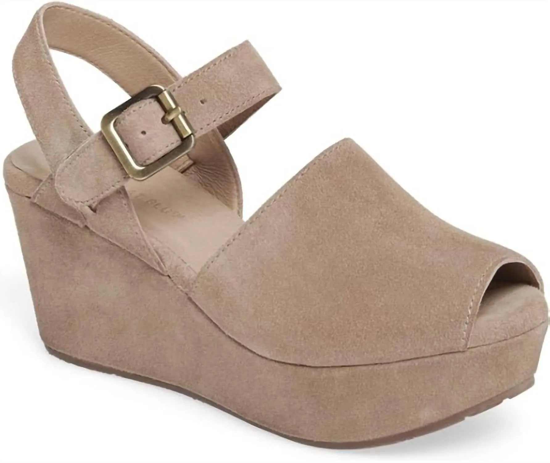 Women's Wagga Ankle Strap Wedge In Taupe Suede Work Light