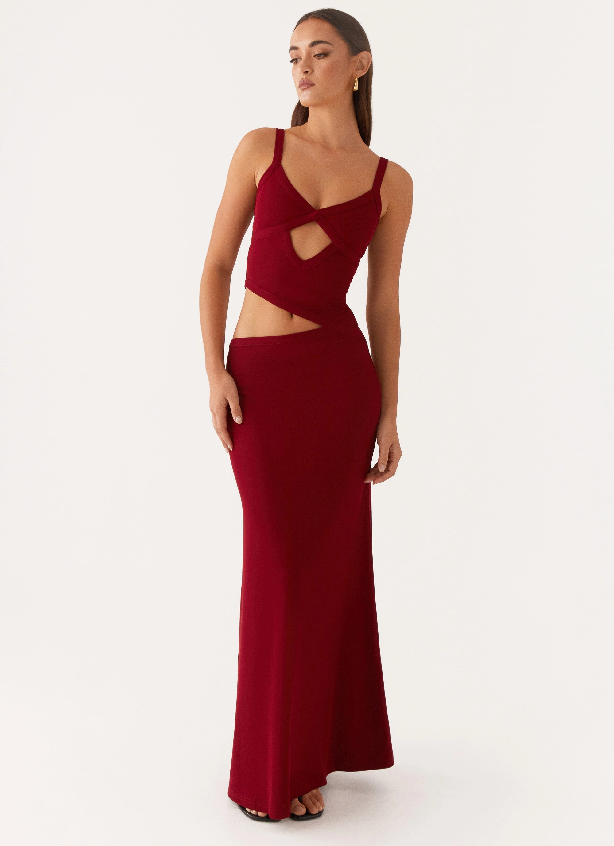 Jocelyn Maxi Dress - Maroon Air Layer Low-Waist