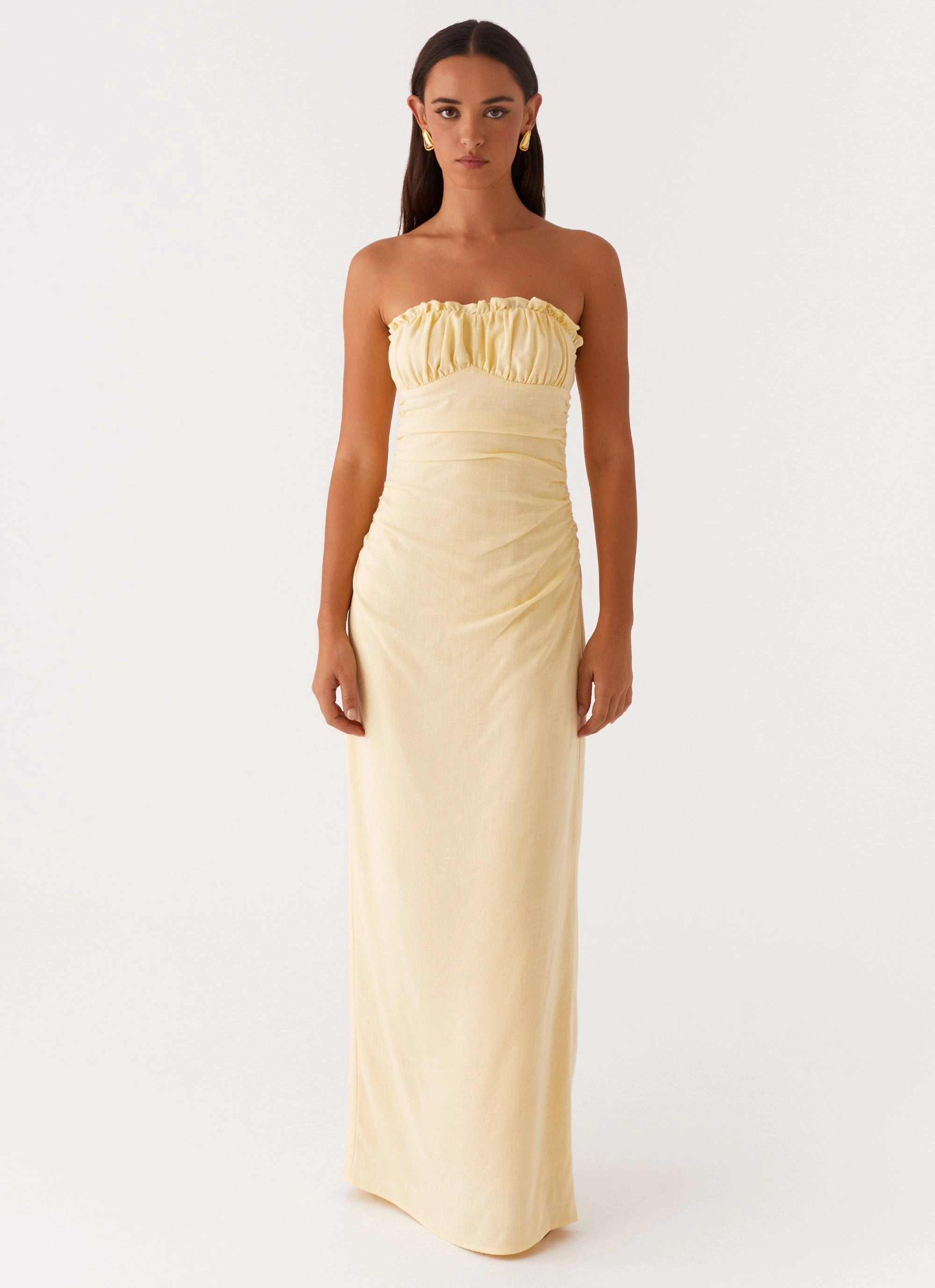 Xena Gathered Maxi Dress - Yellow Perfect Wearable
