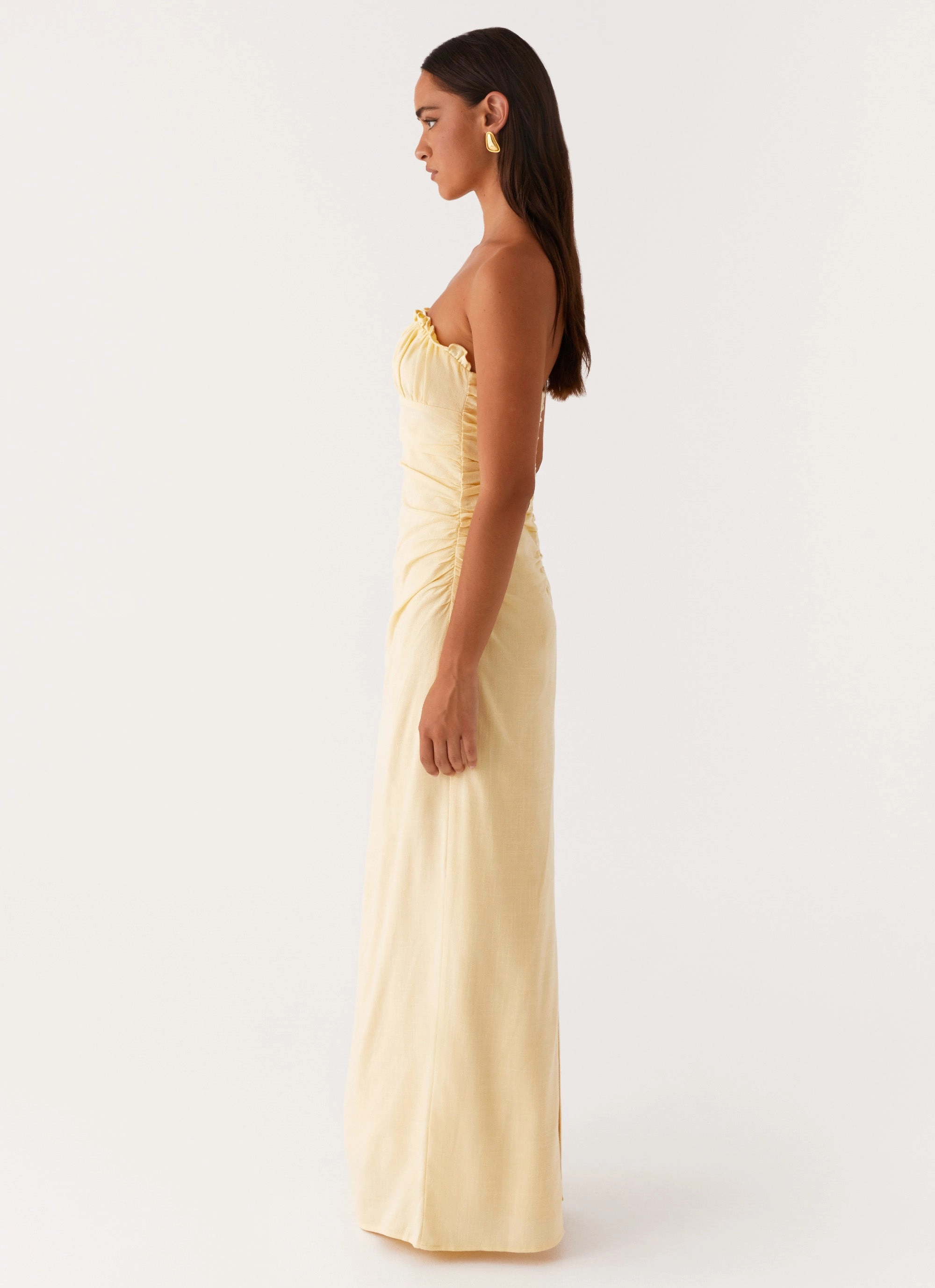 Crinkle Effect Xena Gathered Maxi Dress - Yellow