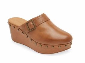 Heel counter Yogi Wedge Mule In Tan Leather