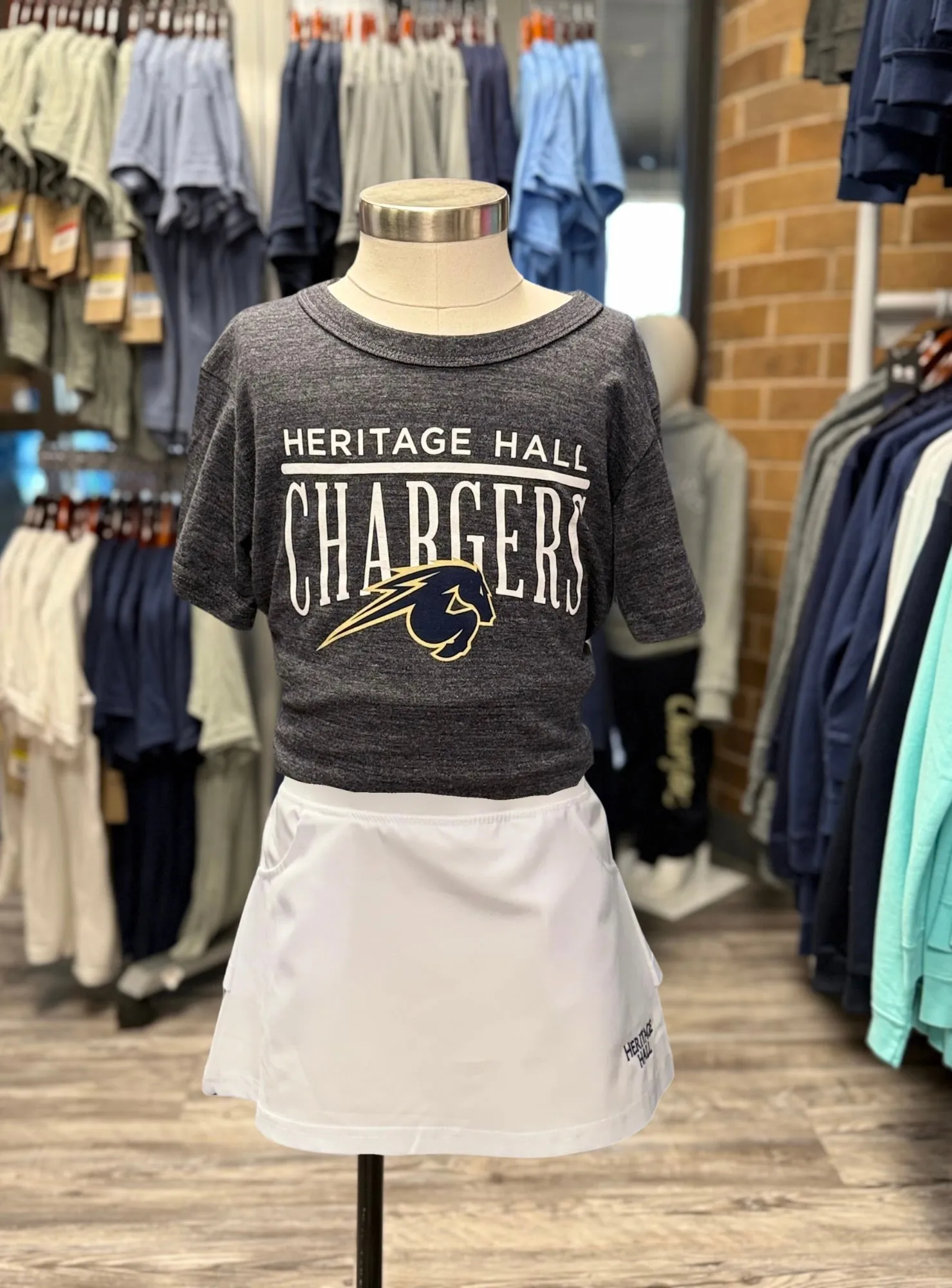 Soft touch finish Youth League T-Shirt, navy, Heritage Hall line over Chargers