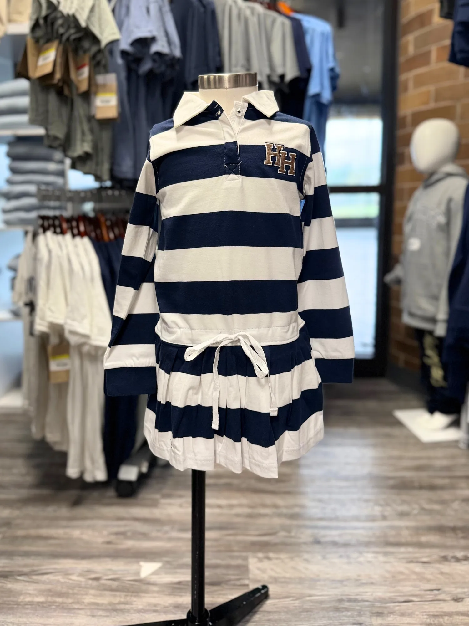 Flexible Hemline Youth Long Sleeve Rugby Style Dress, stacked Hs