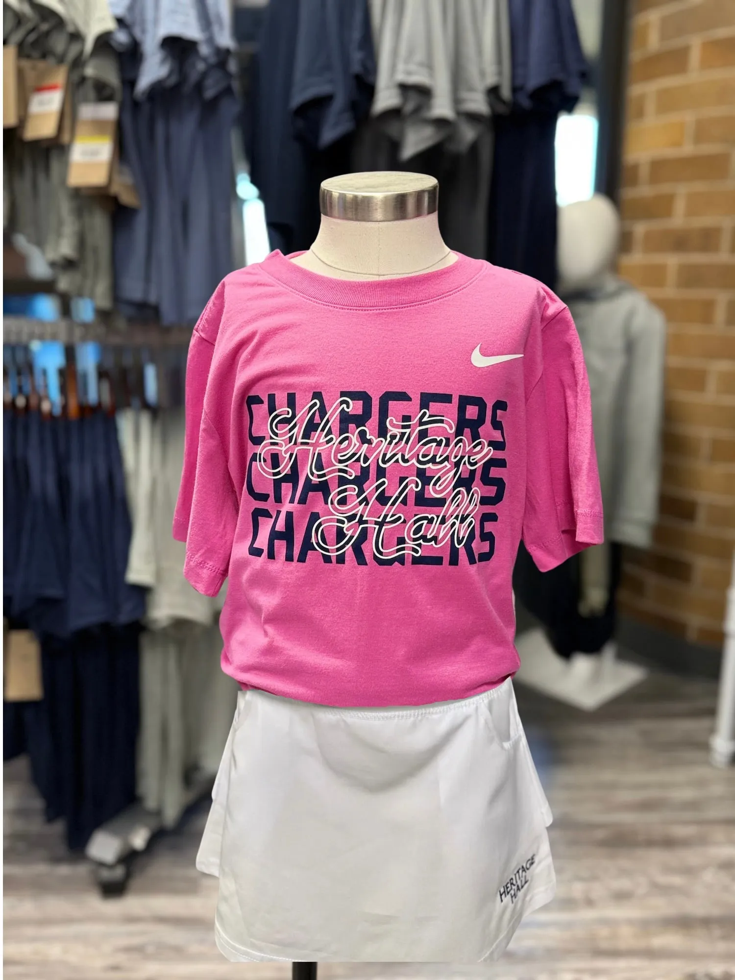 LightweightBlend Light Style Youth Nike Cotton T-Shirt, pink, script heritage hall on Chargers