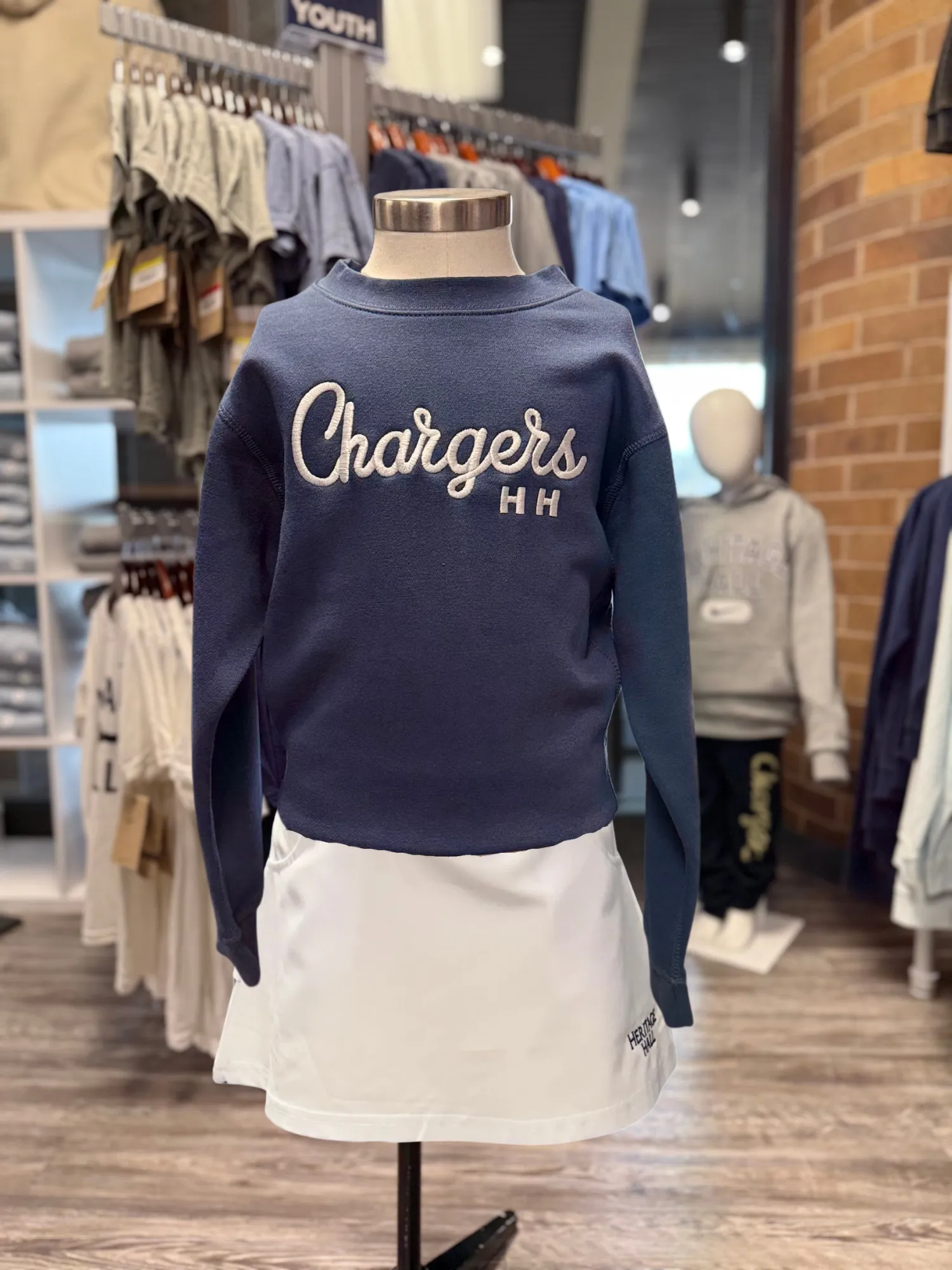 Youth Sweatshirt, Indigo Blue, script Chargers Neutral palette product glove protection